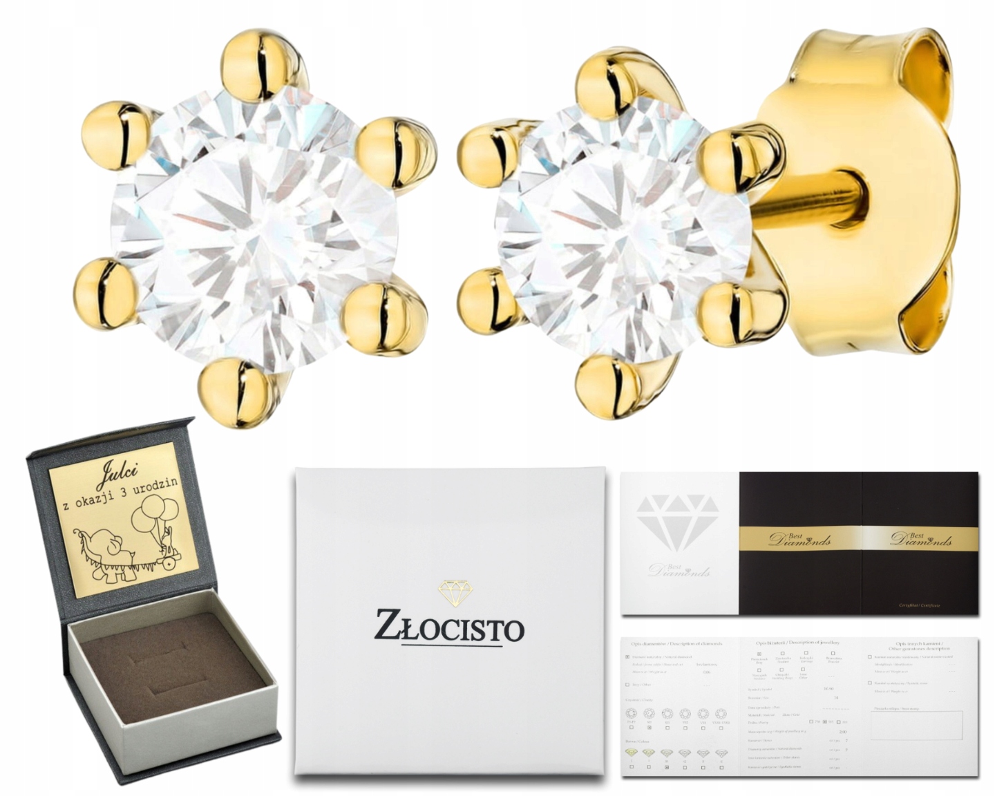 Zlaté Náušnice S Laboratorním Diamantem, Klasická Tyčinka