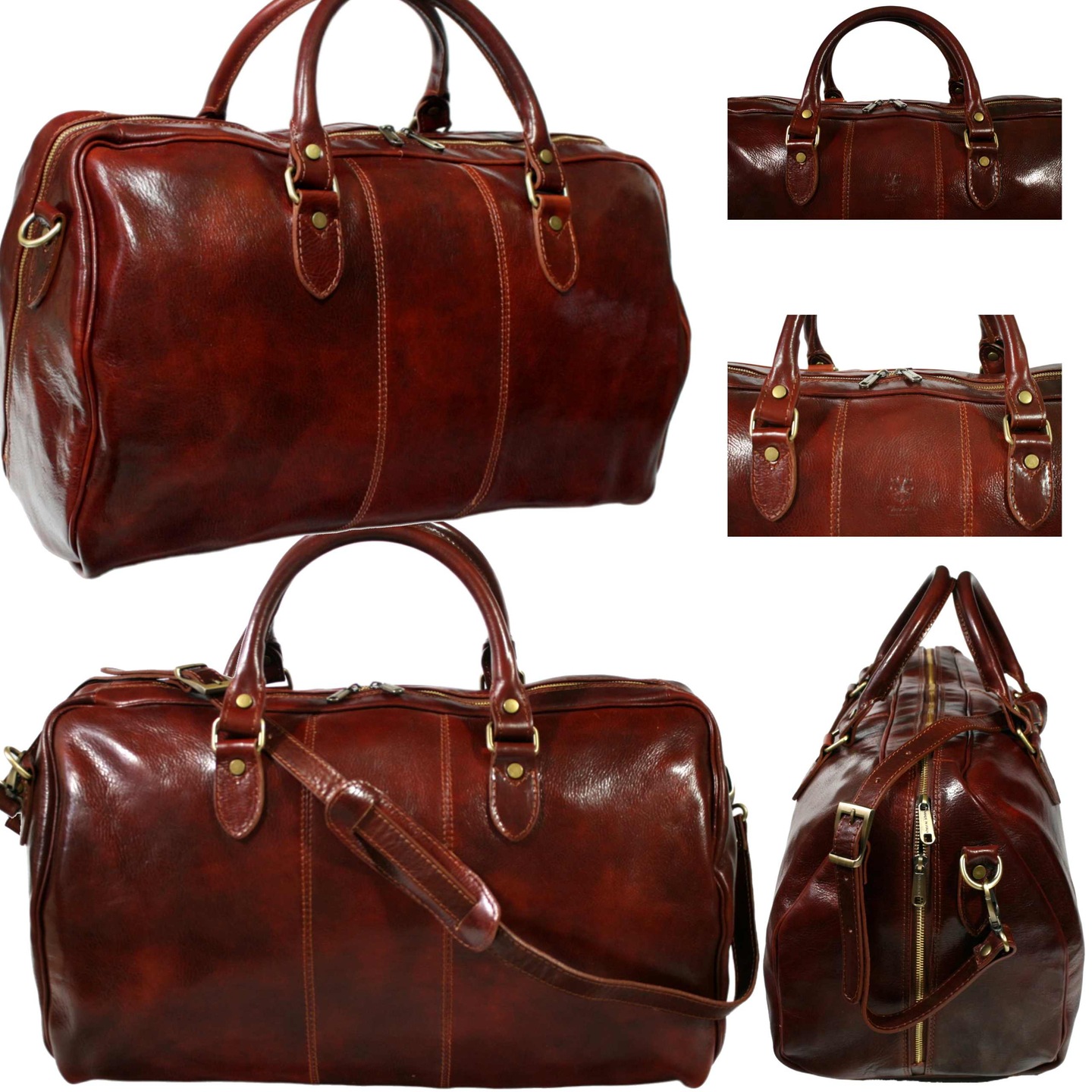 Torba podróżna skórzana włoska brązowa duża vintage weekendowa 55 cm