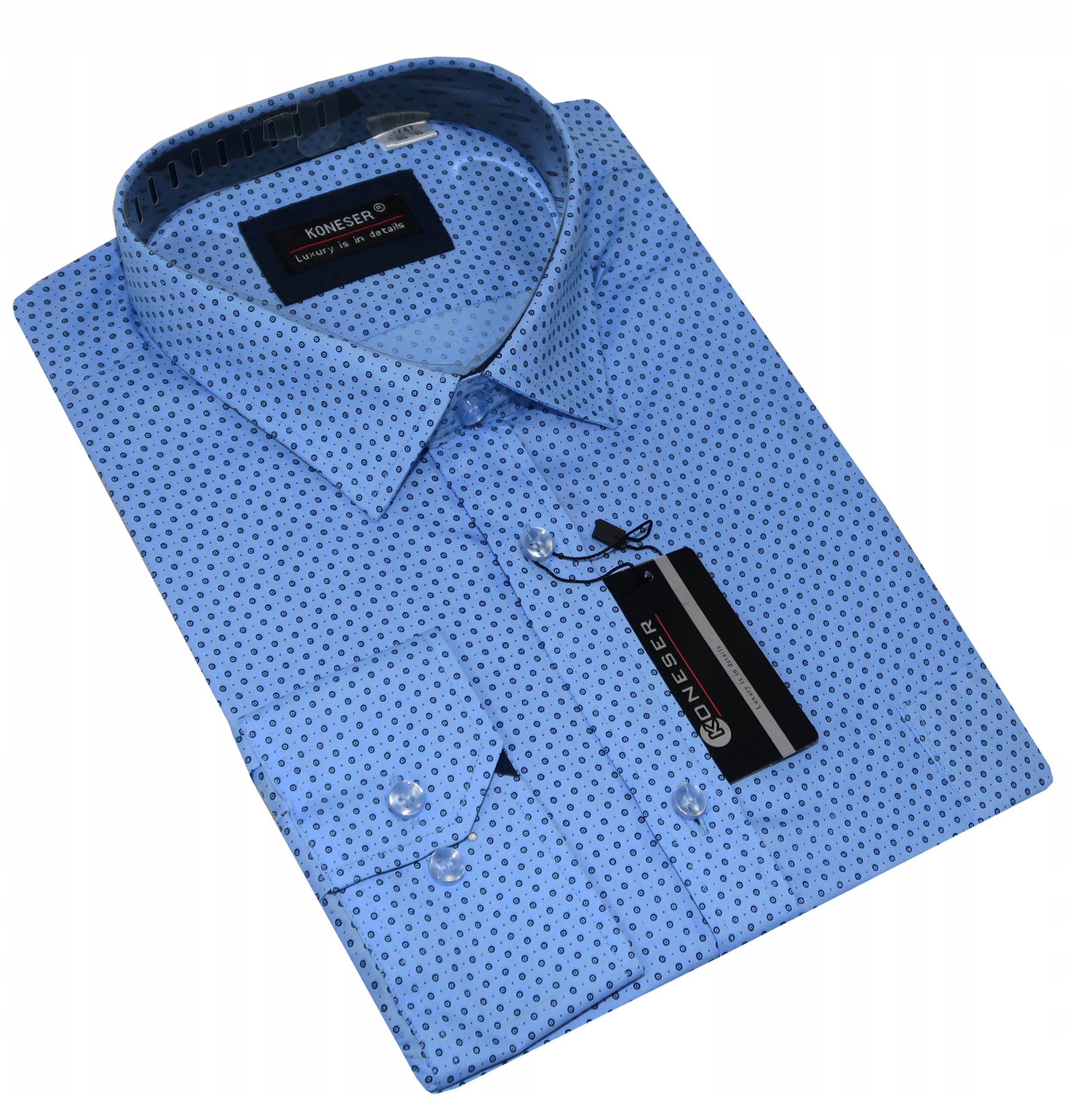 Koszula wizytowa 41/42 180-188 Błękit policyjny wzorzysta w kropki