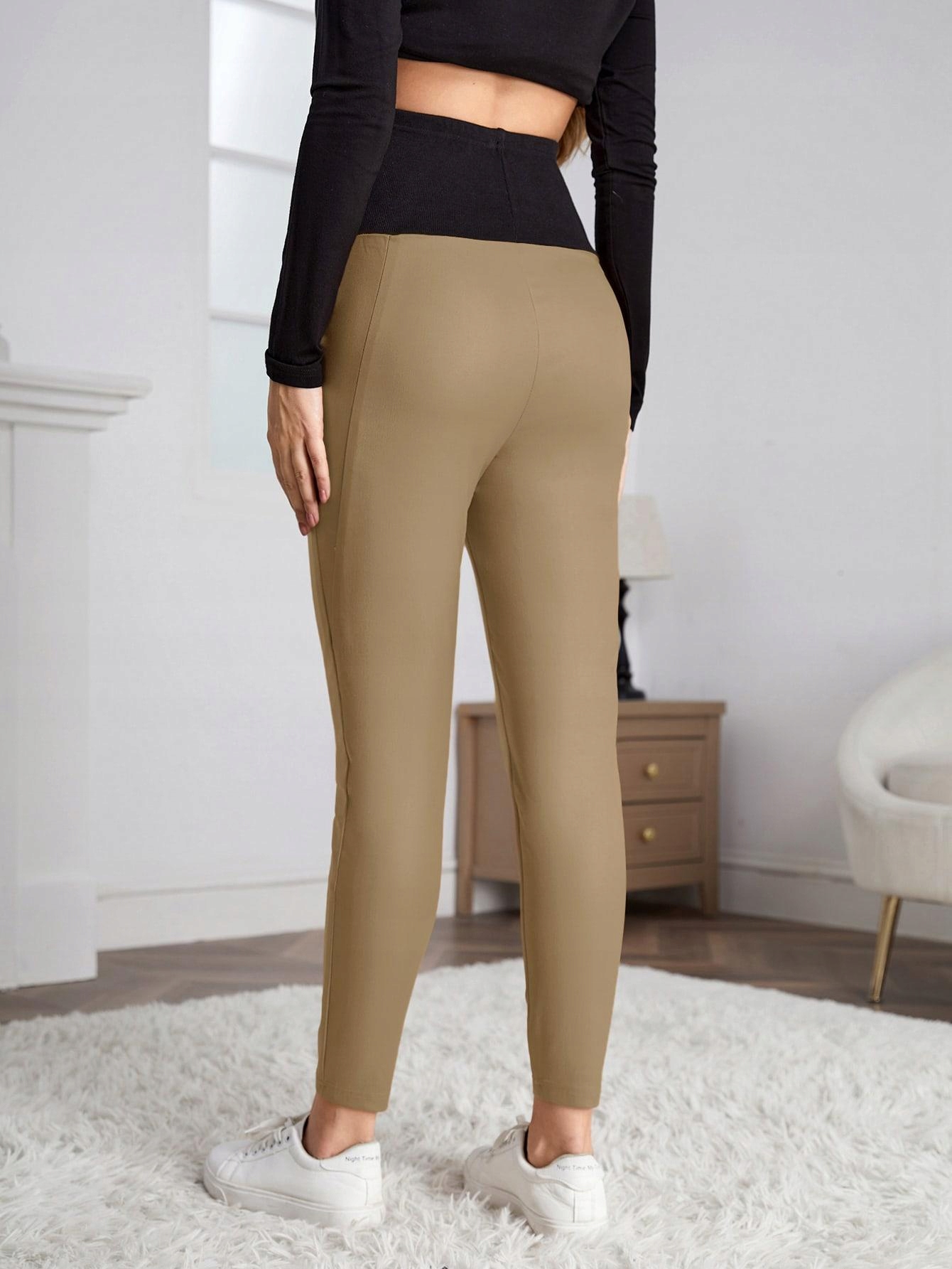 SPODNIE CIĄŻOWE BRĄZOWE DOPASOWANE DŁUGA NOGAWKA WYSOKI STAN CZERŃ SHEIN 36 Rozmiar 36