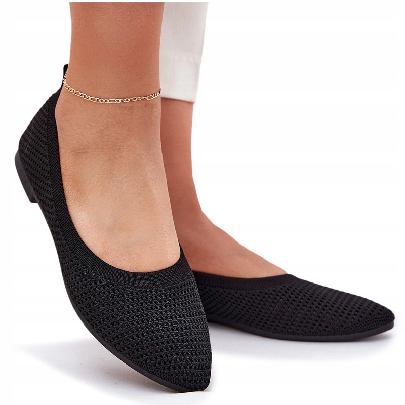 Baleriny Damskie Siateczkowe Materiałowe Płaski Obcas Klasyczne Czarne 39