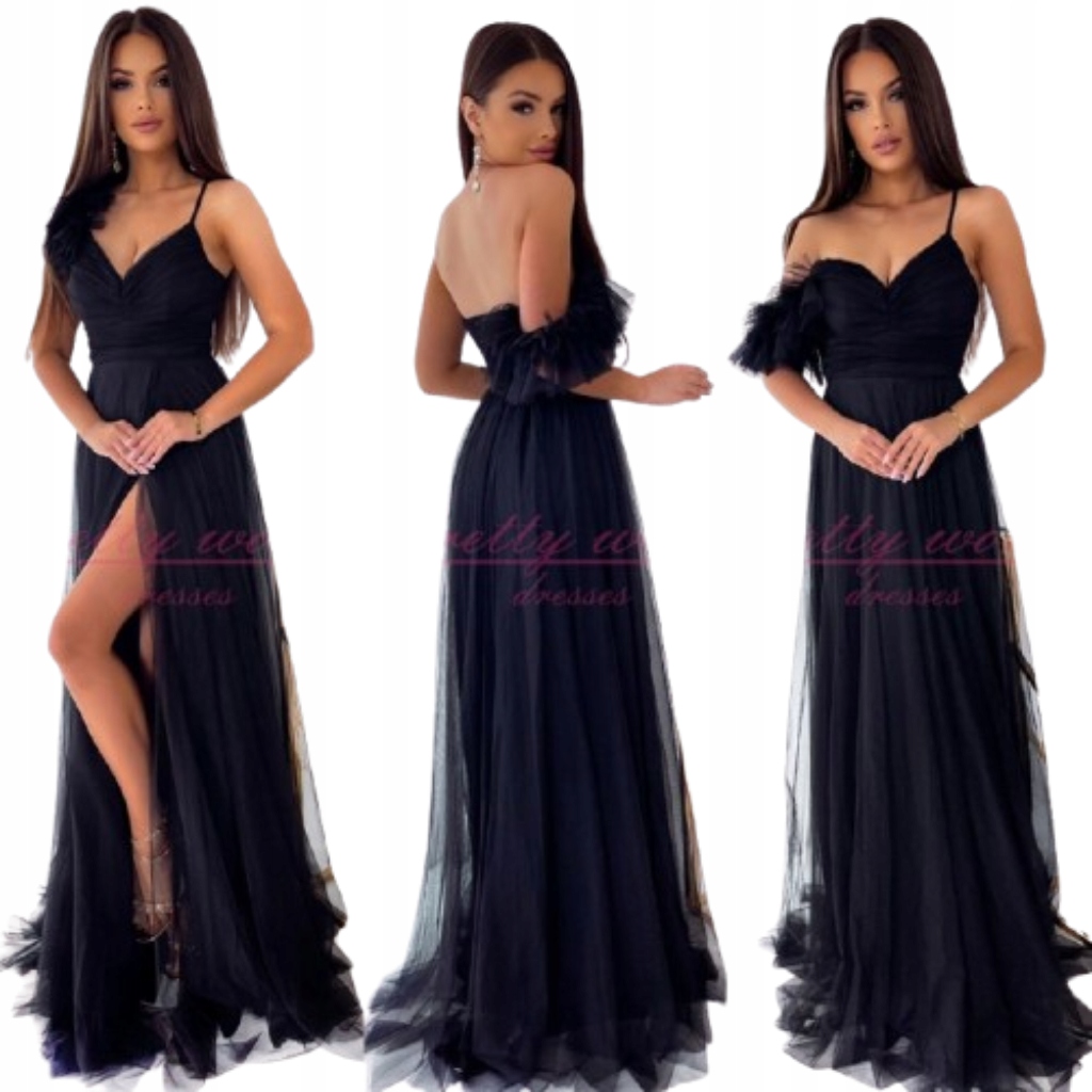 Milagros Černá Šaty Dlouhá Šaty svatební hostina S