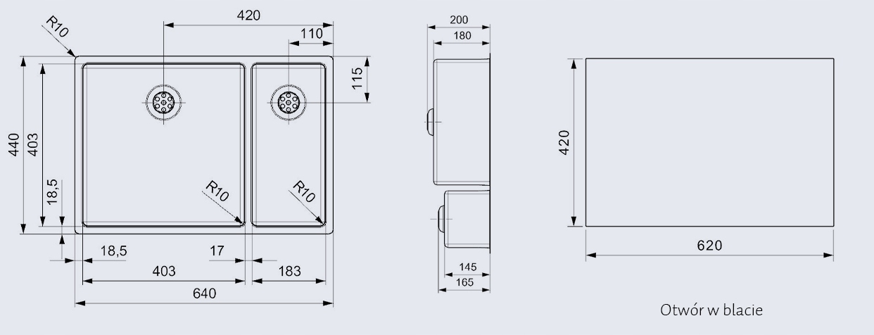 Zlew Reginox New York 18x40+40x40 inox Kod producenta R27868