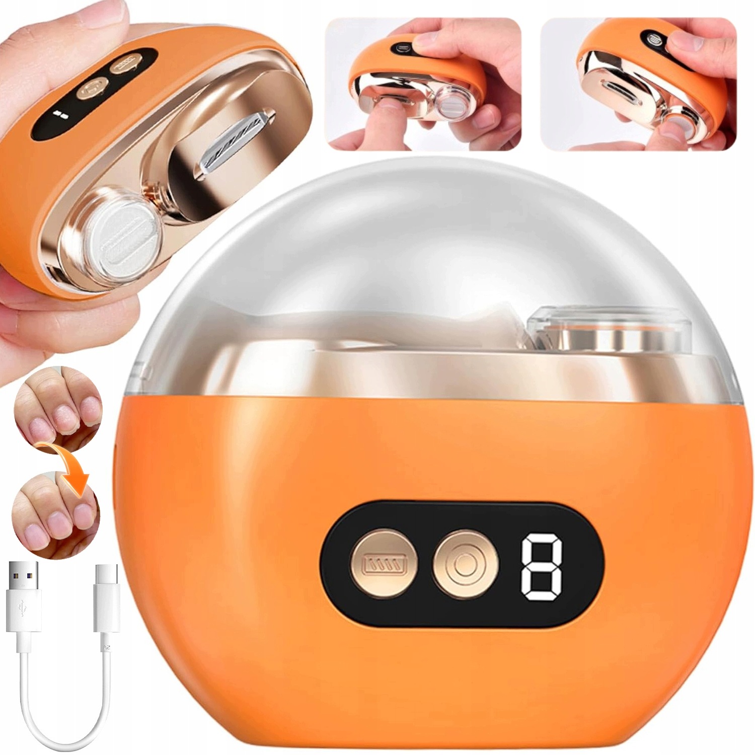 2V1 Elektrický Kleštičky Na Nehty Usb Bezpečné Automatické S Led Světlem