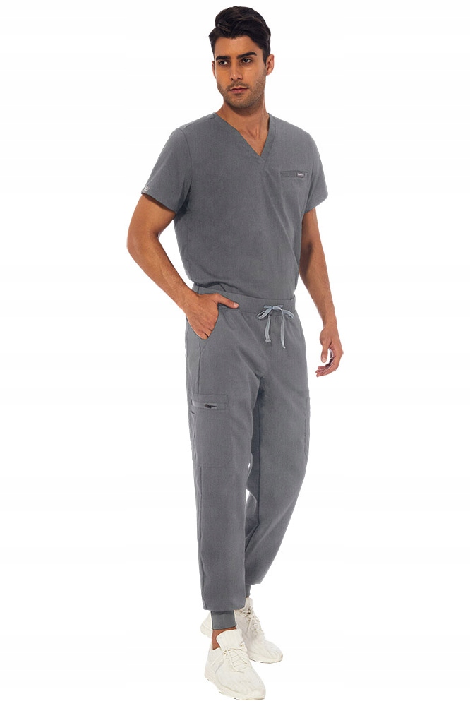 Komplet Medyczny Męski Scrub Uniform Różne Kolory, Szary, Rozmiar L
