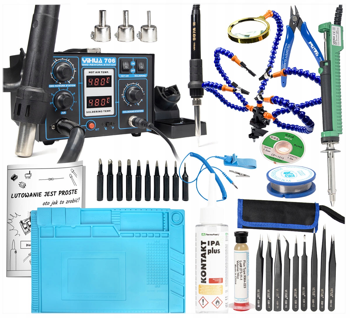 

Duży zestaw do lutowania stacja 2w1 Yihua 706