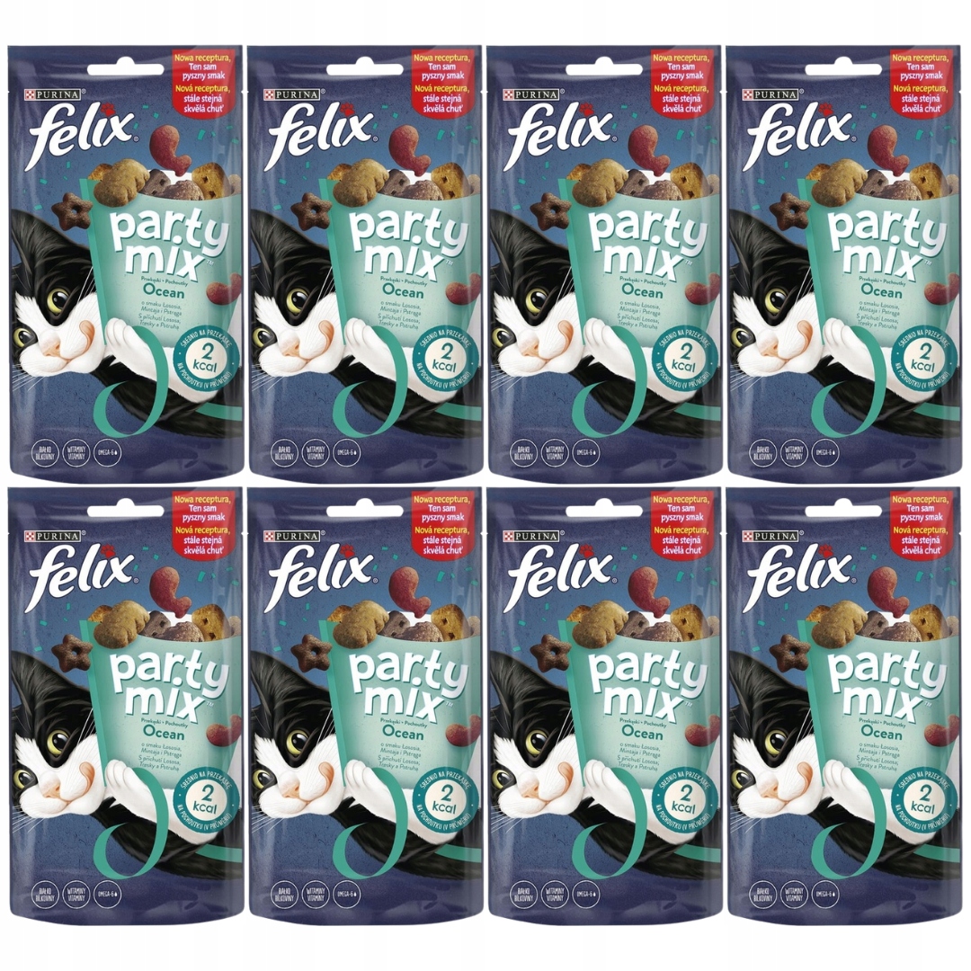 Levně Felix Party Mix Ocean s příchutí černého lososa a pstruha 60 g x 8 ks