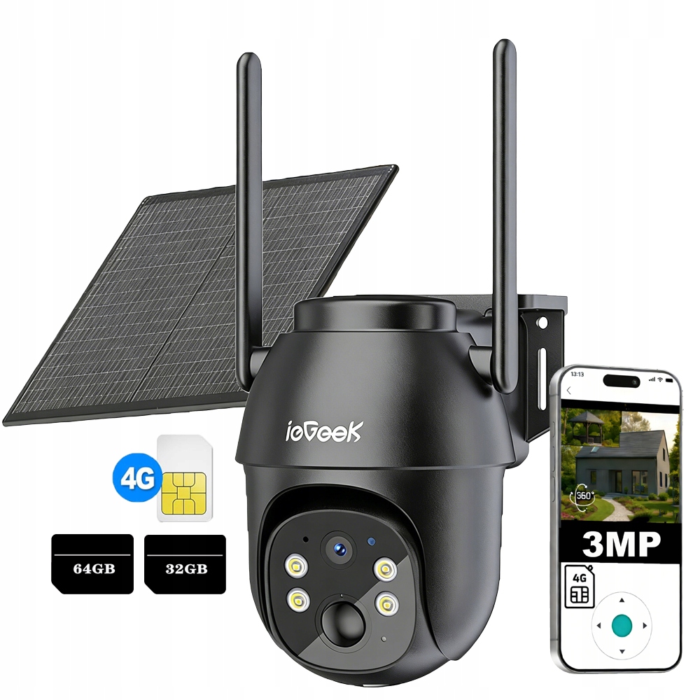 Venkovní Ptz kamera napájená solární Sim kartou 4G Lte s paměťovou kartou