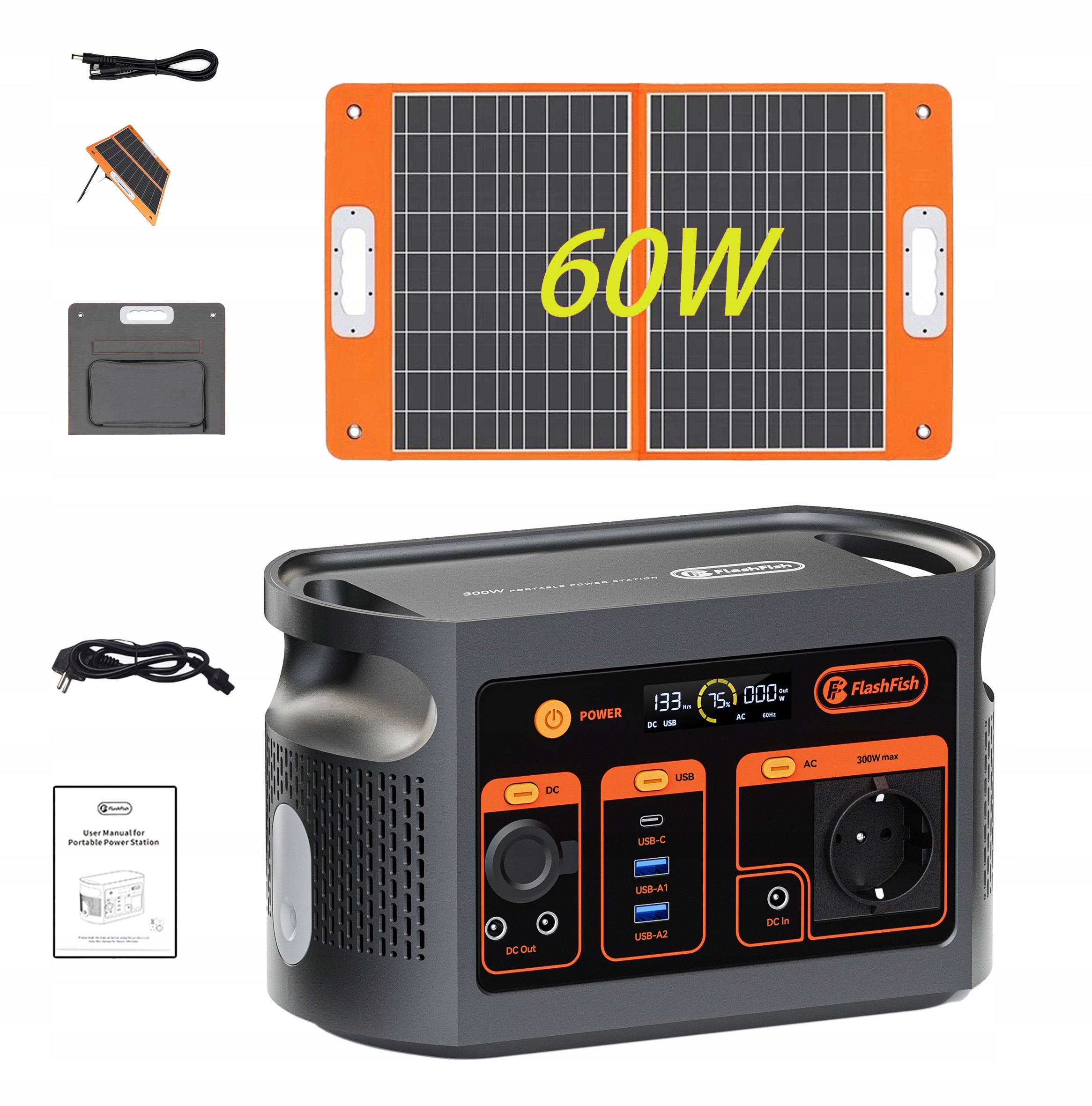 Záložní napájení Flashfish E103+Solární panel Flashfish 60W 179Wh