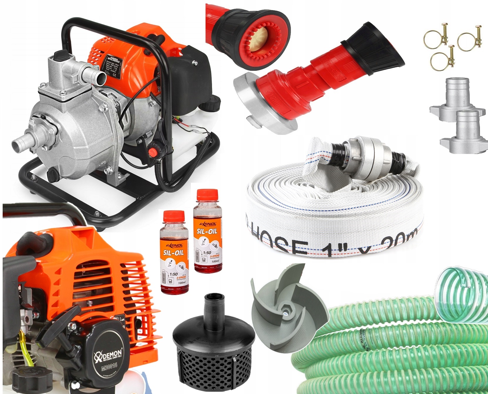 Pompa Do Wody Spalinowa 1 Cal Wąż Ssawny Wąż 20 M Biały Olej X 2