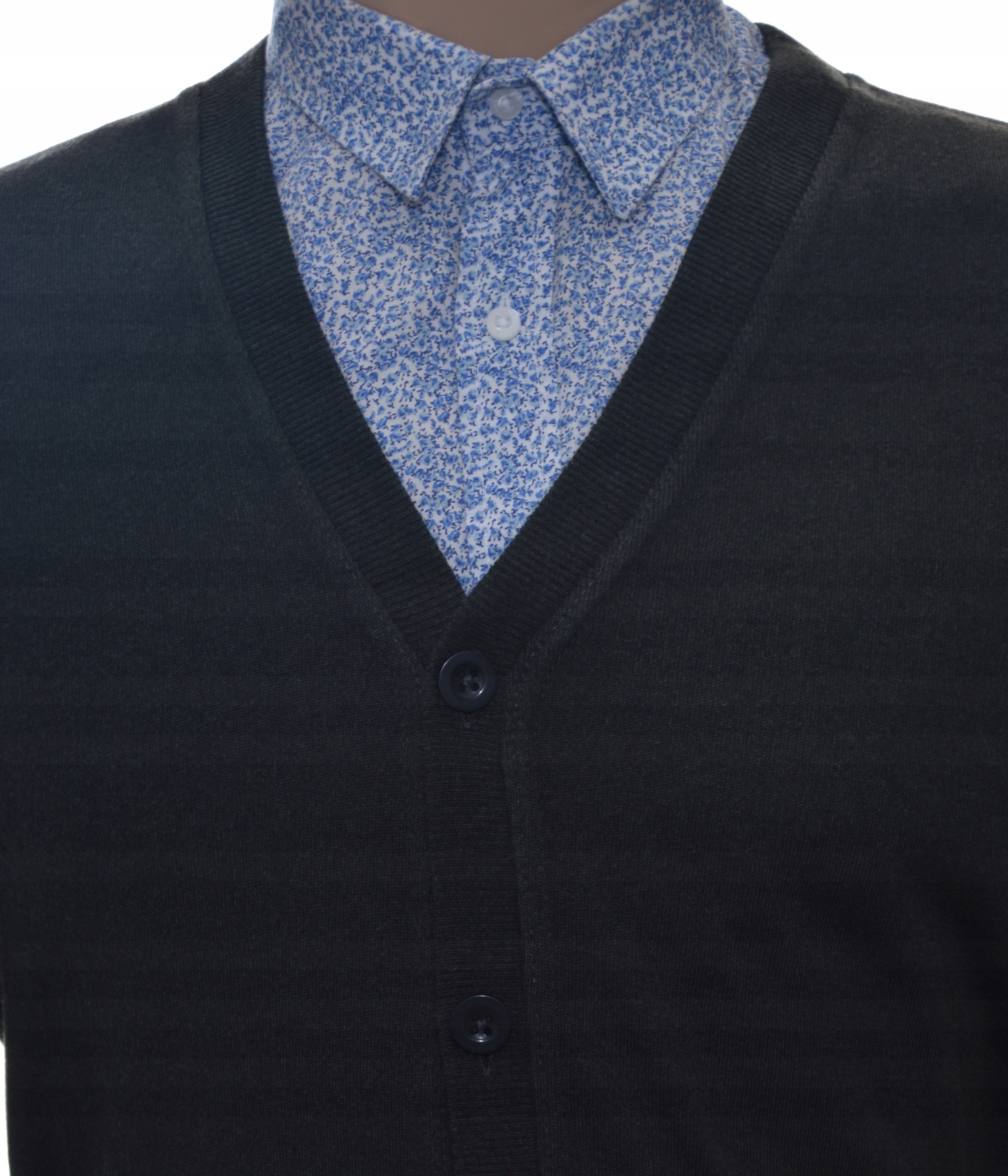 Pánský rozepínací svetr s knoflíky a vlněnou špicí, velikost XL, šedý