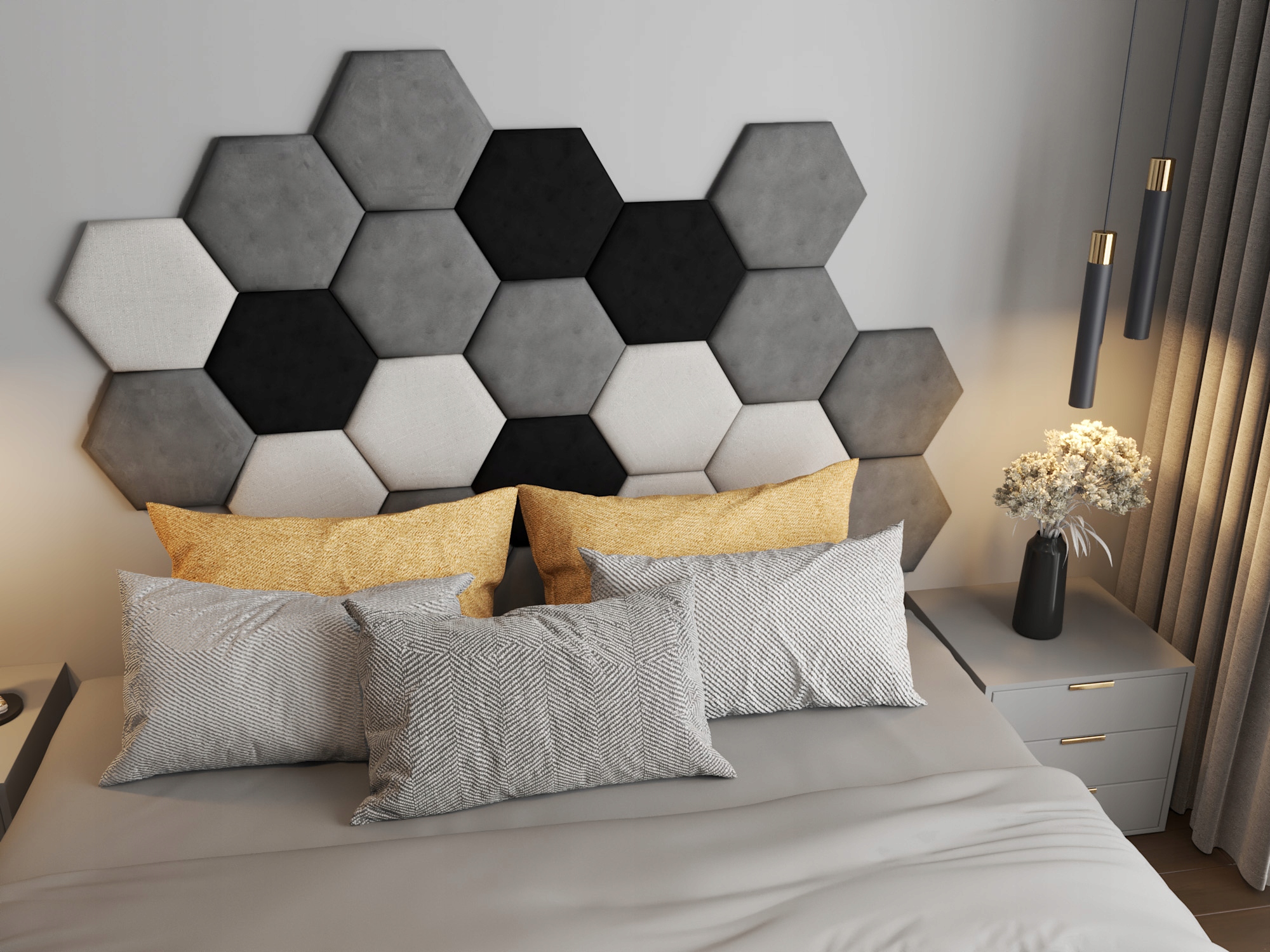 Sada Kusov Čalúnených Panelov Hexagon 30x26 Včelí Plást
