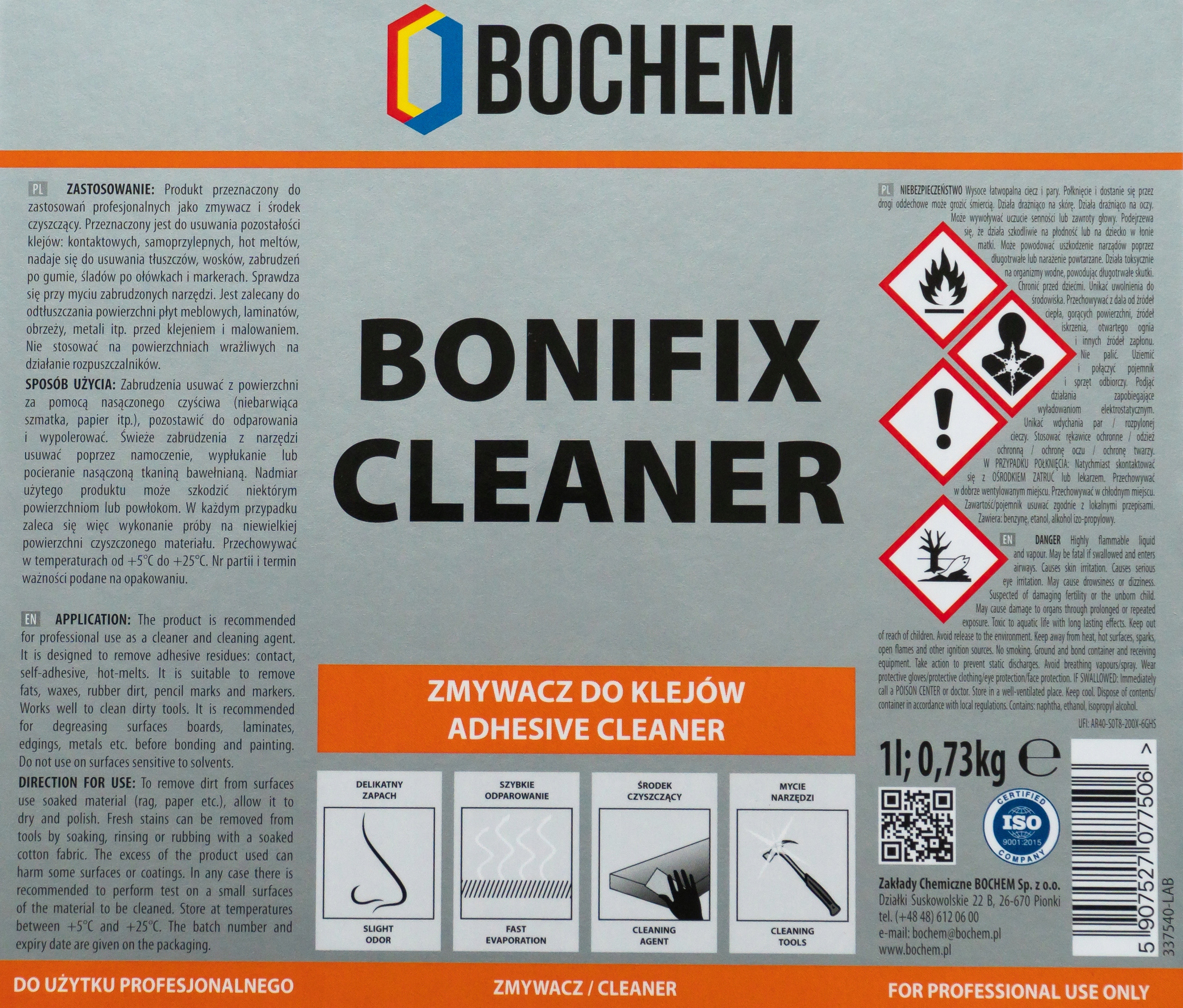 ZMYWACZ DO KLEJU ODTŁUSZCZACZ DO PŁYT JABŁKOWY 1L Kod producenta Zmywacz do Klejów 1 litr Bonifix Cleaner