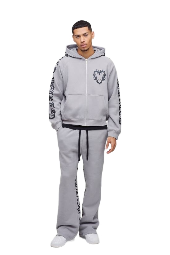 Boohooman Šedá Tepláková Souprava S Potiskem S Kapucí M Z3A