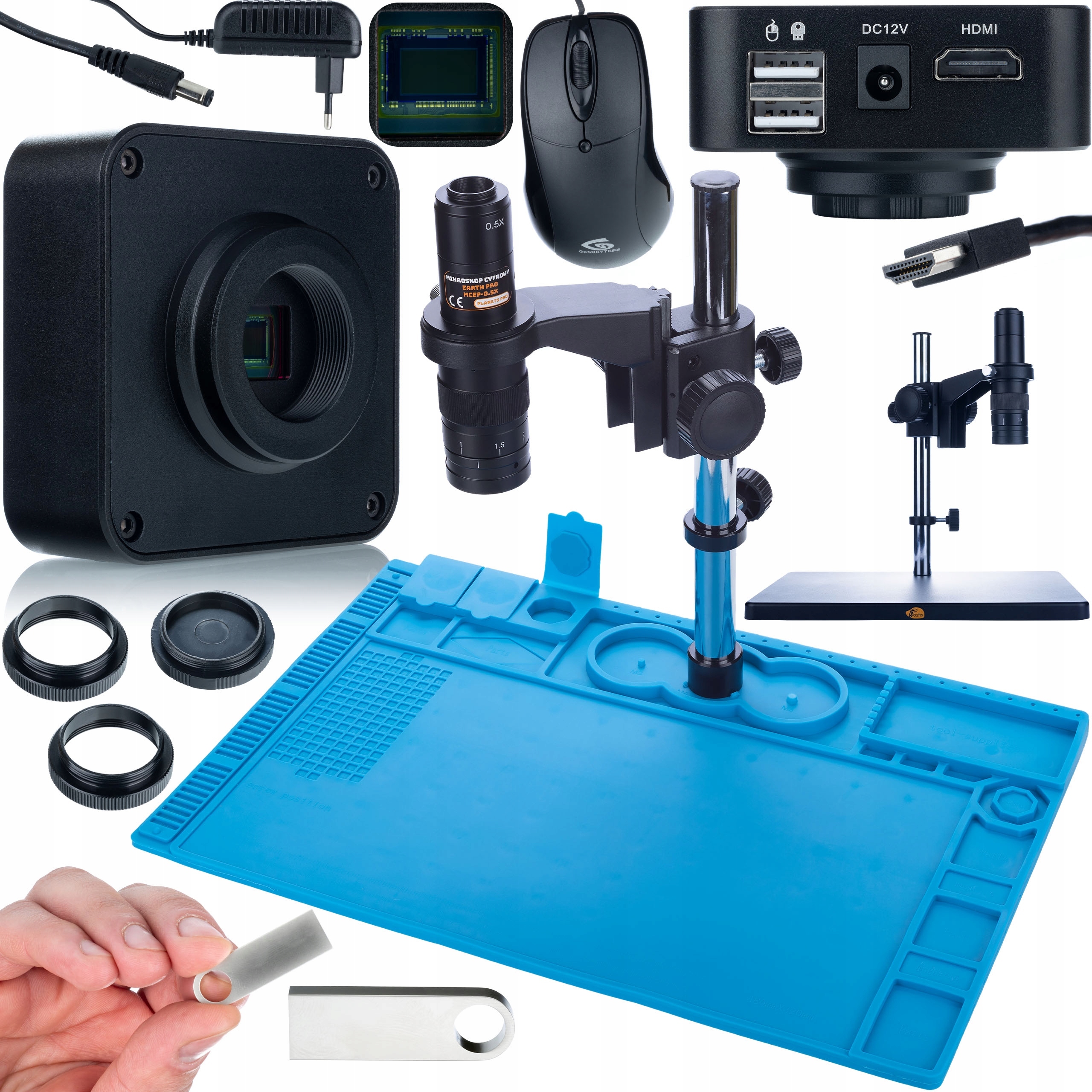 Digitální Mikroskop, Stabilní Kamera 16MPIX, Silikonová Podložka, Železná Základna