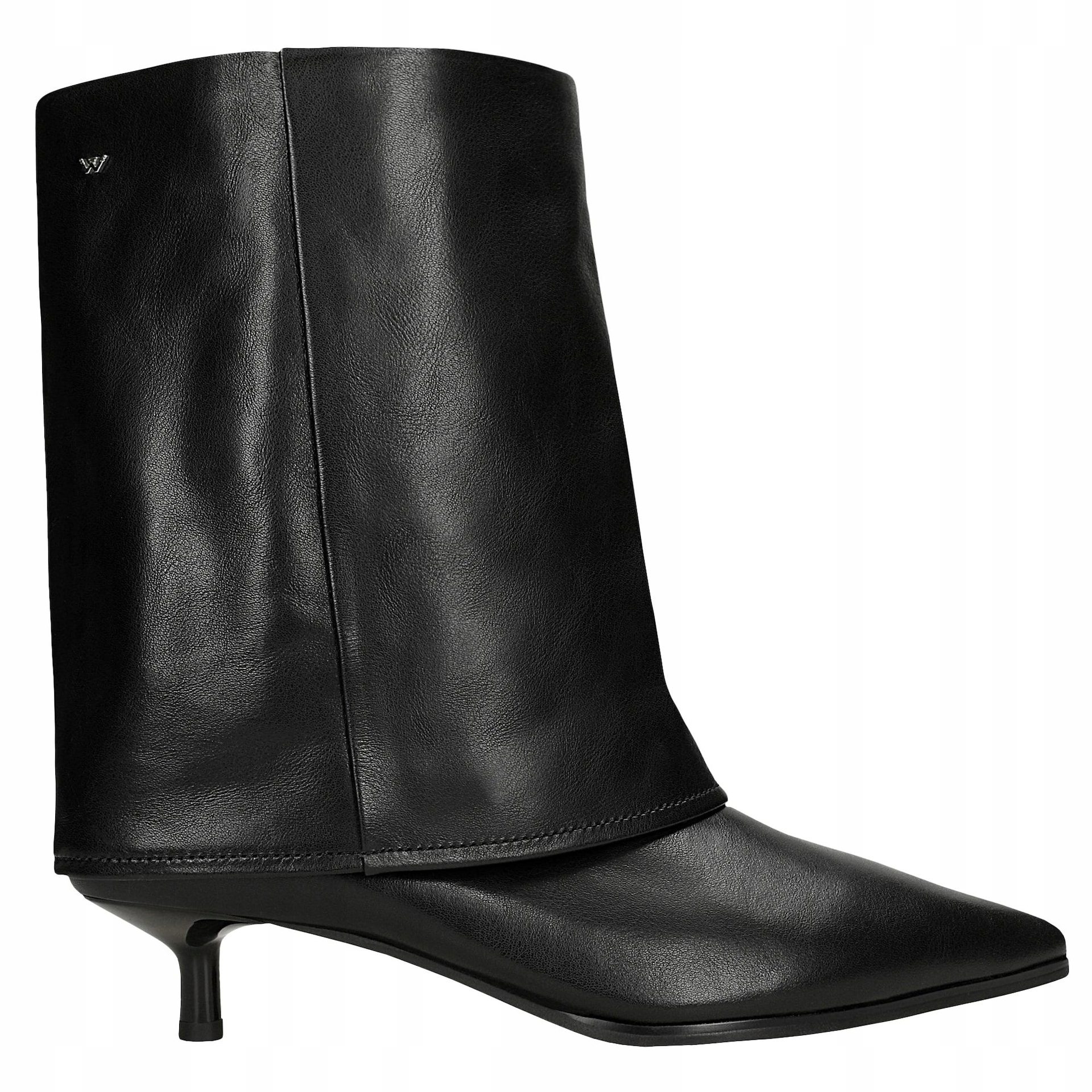 Černé kožené kotníkové boty s kachní špičkou, vel. 35