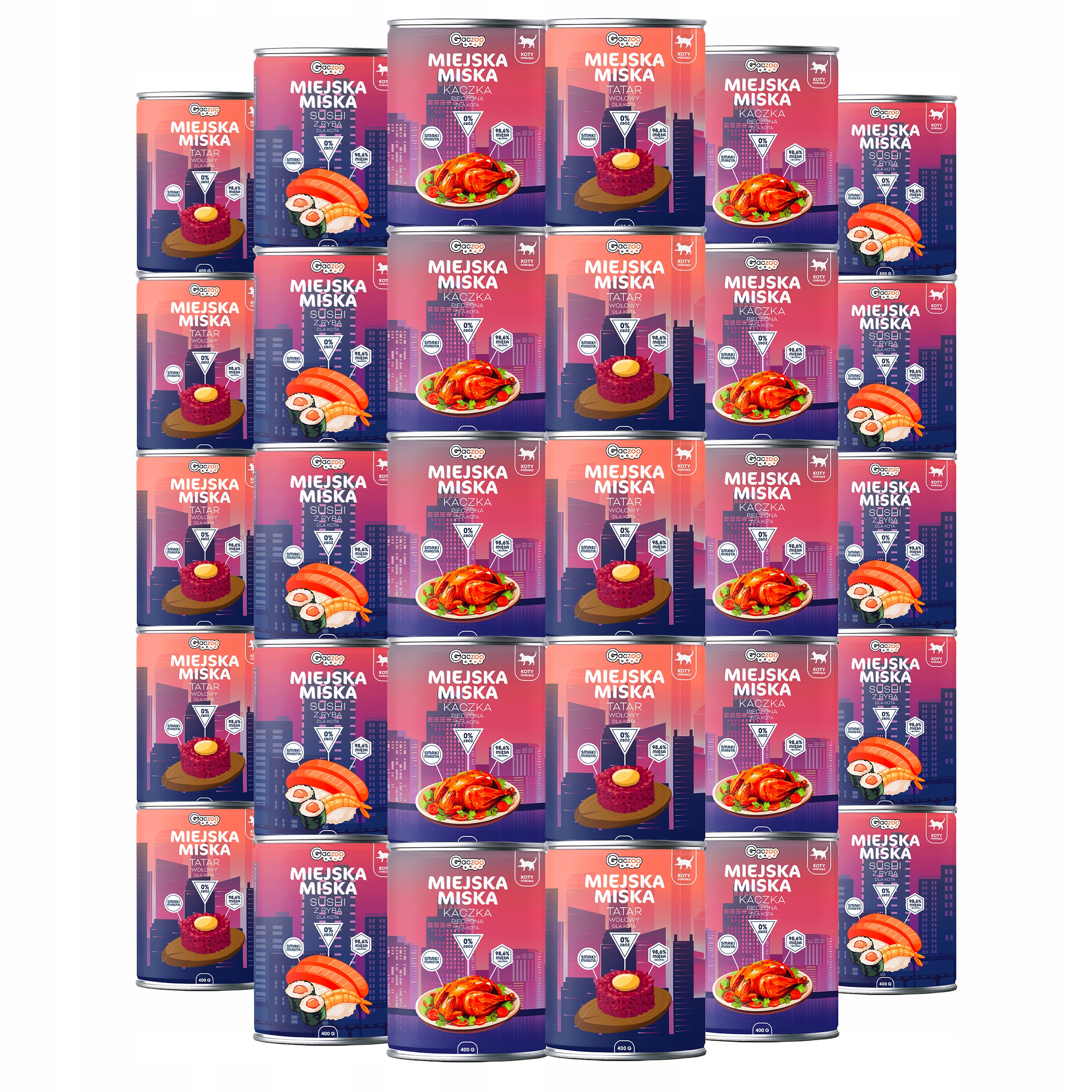 Krmivo mokré pro kočky Městská miska Gaczoo mix chutí 30 x 400 g bez obilovin