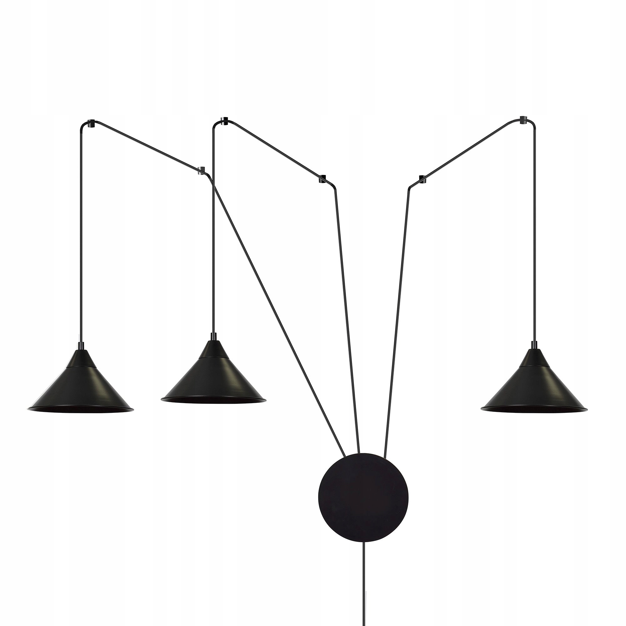 Stropní nástěnná lampa Abramo 3 černá s výložníkem pro šňůru, upevněná v loftu