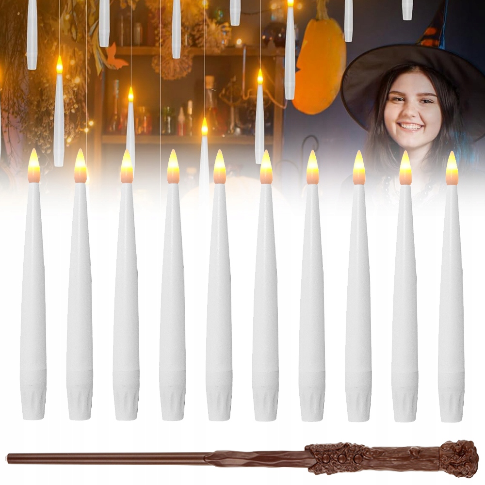10 Ks – Létající Svíčky S Hůlkou, Bezplamenné Led Svíčky Na Halloween