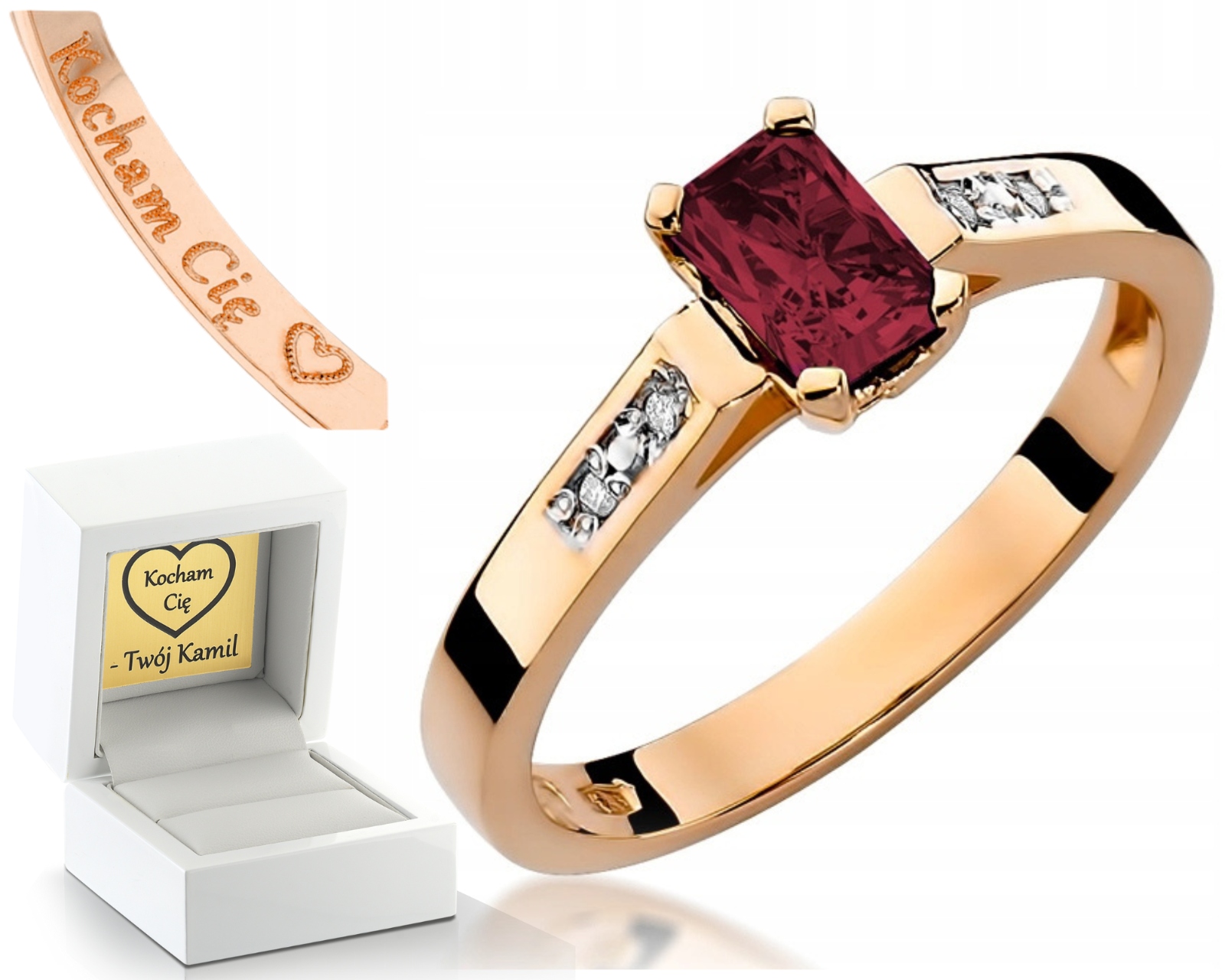 Růžové Zlato Prstýnek S Briliantovým Rubínem Gravírování