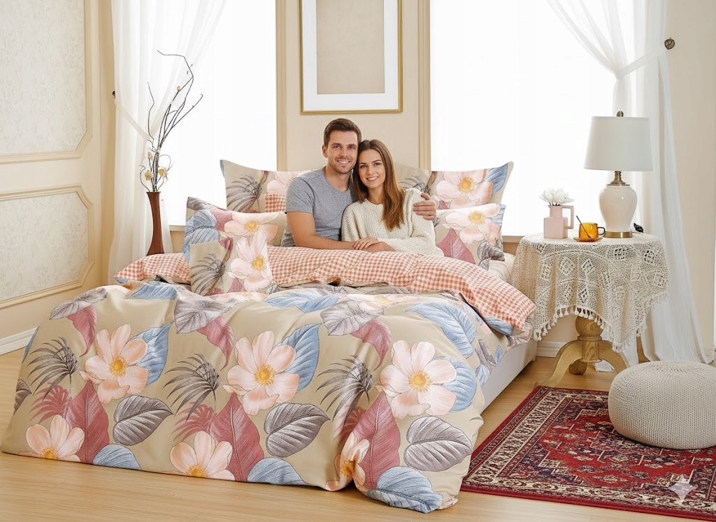 3dílná sada povlečení na peřinu s povlaky na polštáře s růžovým květovaným vzorem ze 100% bavlny 160×200 cm