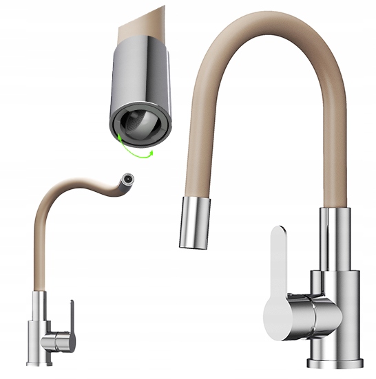 Kuchyňská baterie s flexibilním výtokem, béžová Grado Plus, otočný perlátor