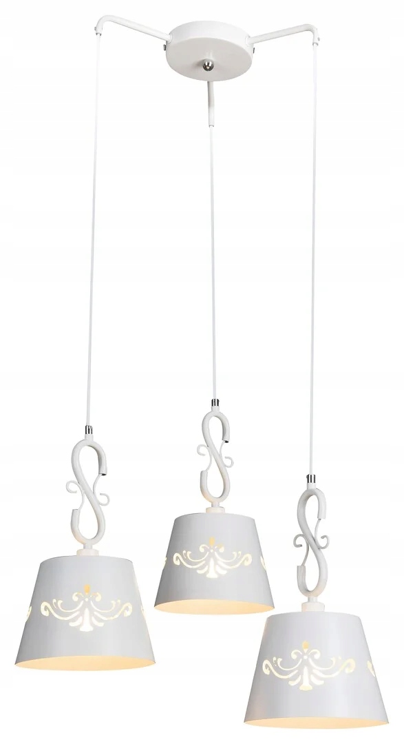 Závěsná lampa trojitá, bílá, ozdobné stínítko nad stůl do obývacího pokoje Rabalux