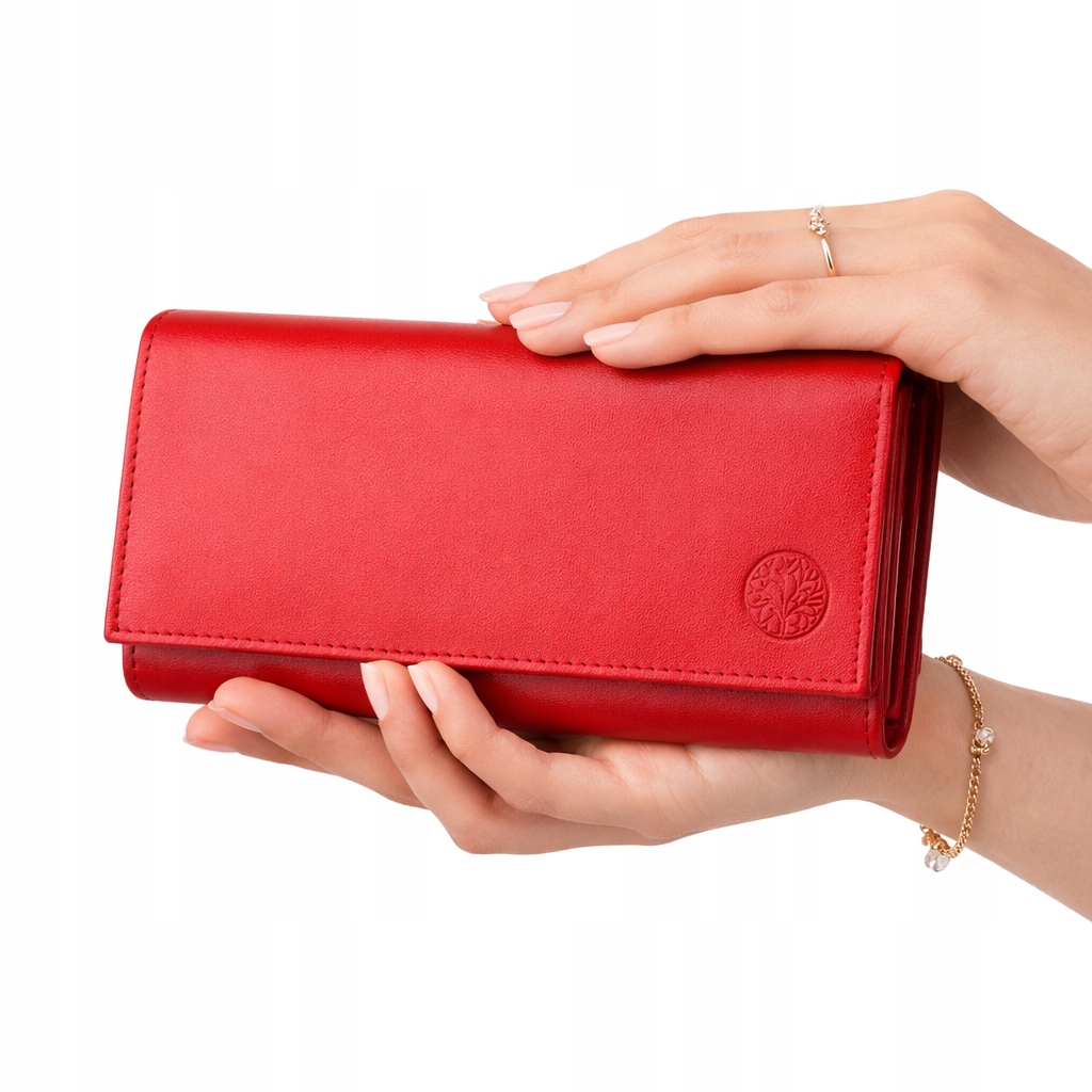 Betlewski Portfel damski skórzany czerwony duży Rfid