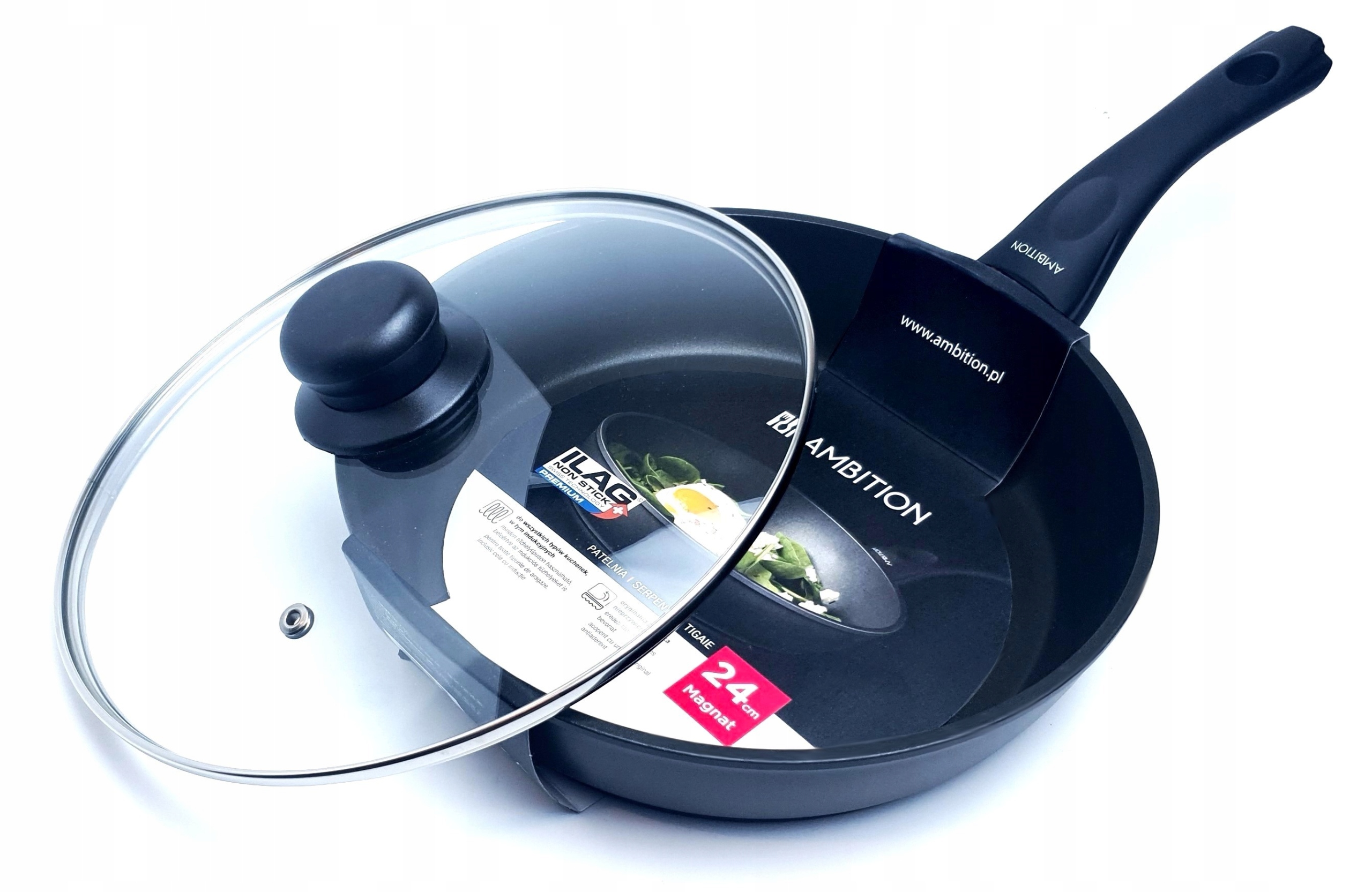 PATELNIA AMBITION MAGNAT 24CM GRUBA + POKRYWKA