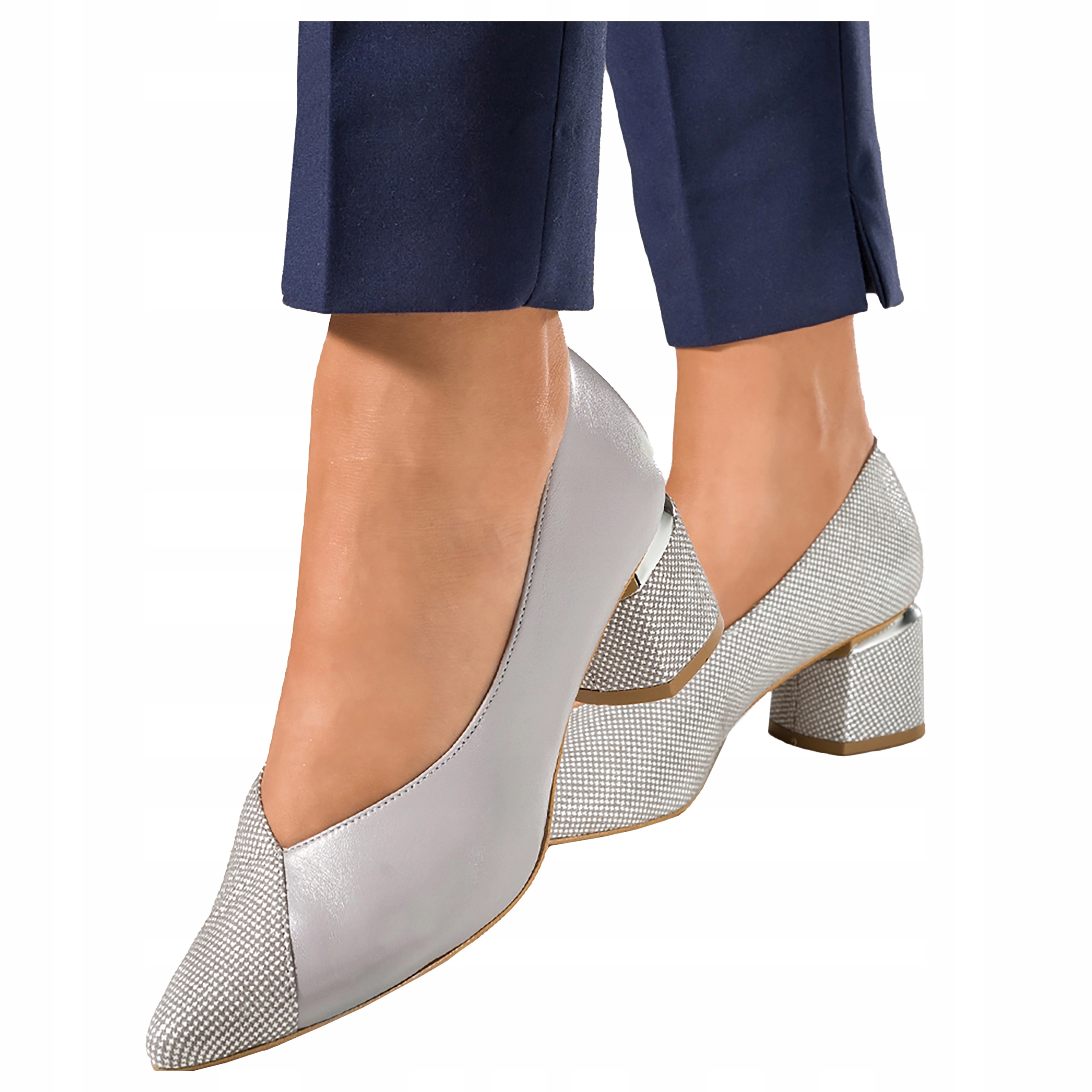 Čelovka Kožené Šedé Dámské Na Širokém Podpatku Polský Výrobek vel. 36