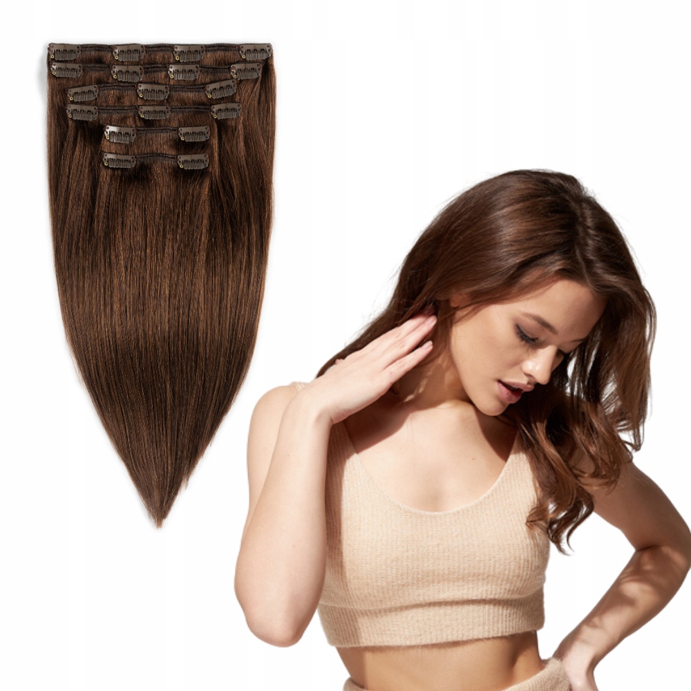 Włosy Clip In doczepiane 100% naturalne 30 cm 6 taśm 100g #3 naturalny brąz