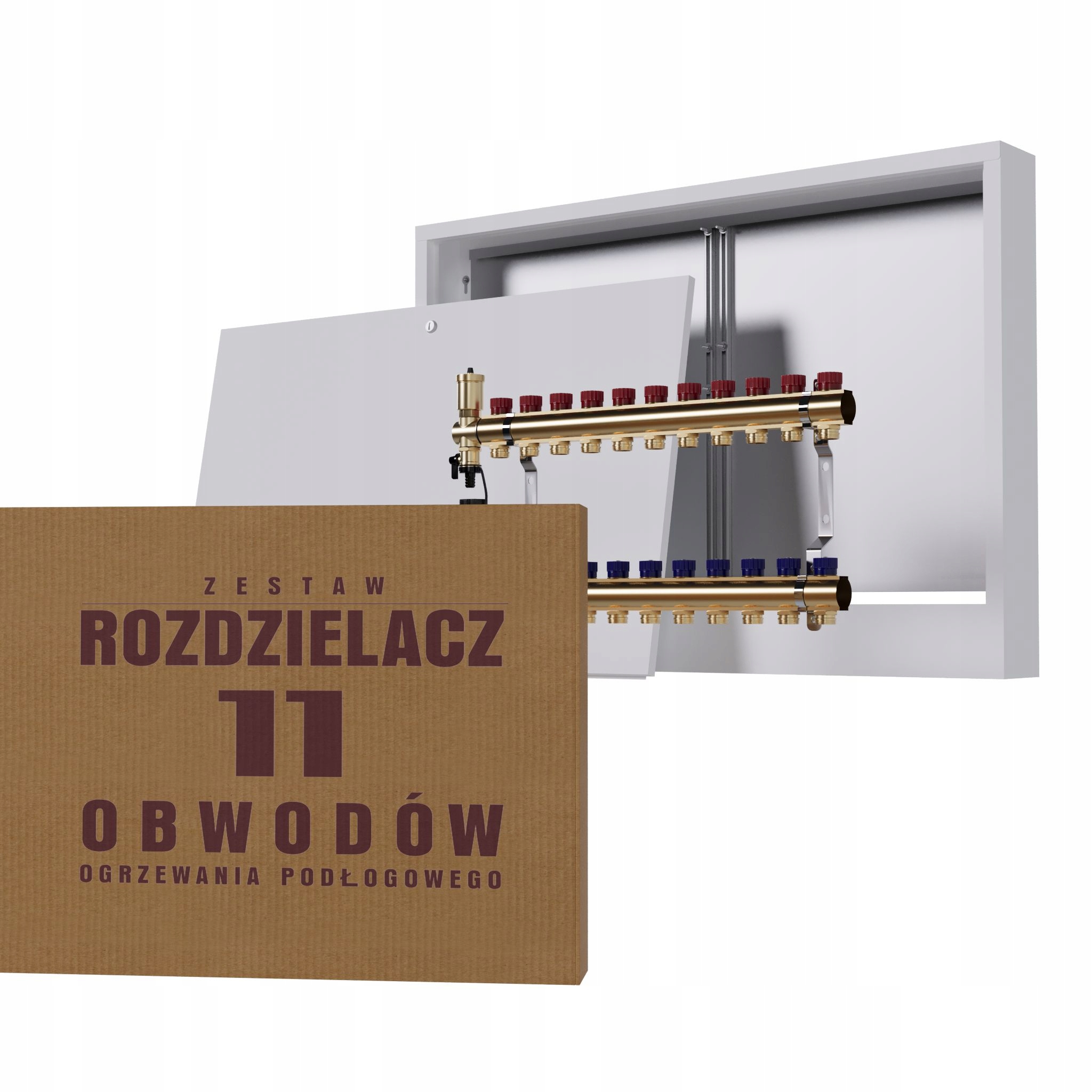 Manuální rozdělovač 11 okruhů pro radiátory nástěnná skříňka