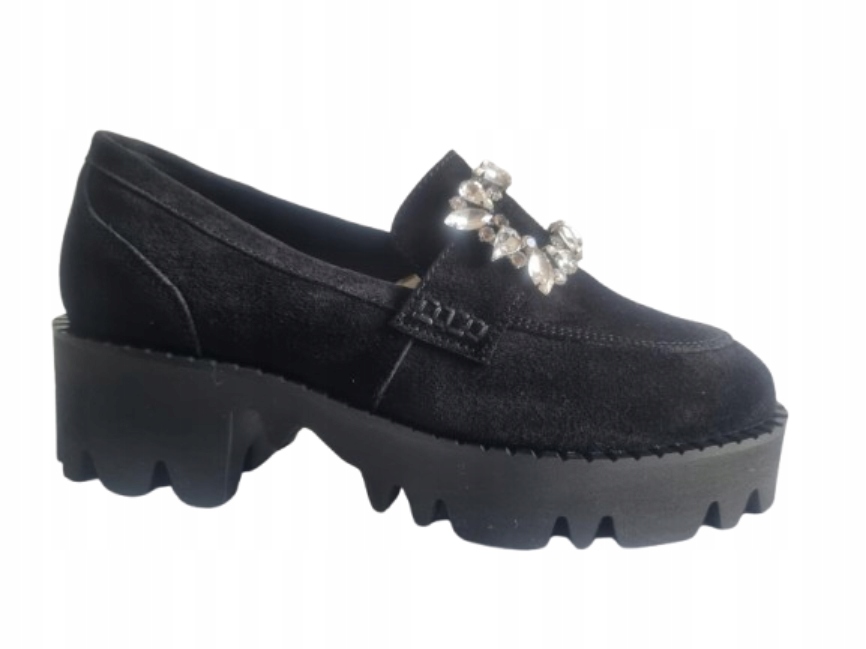 černé polobotky na platformě dámské mokasíny CheBello 36 kožené polobotky