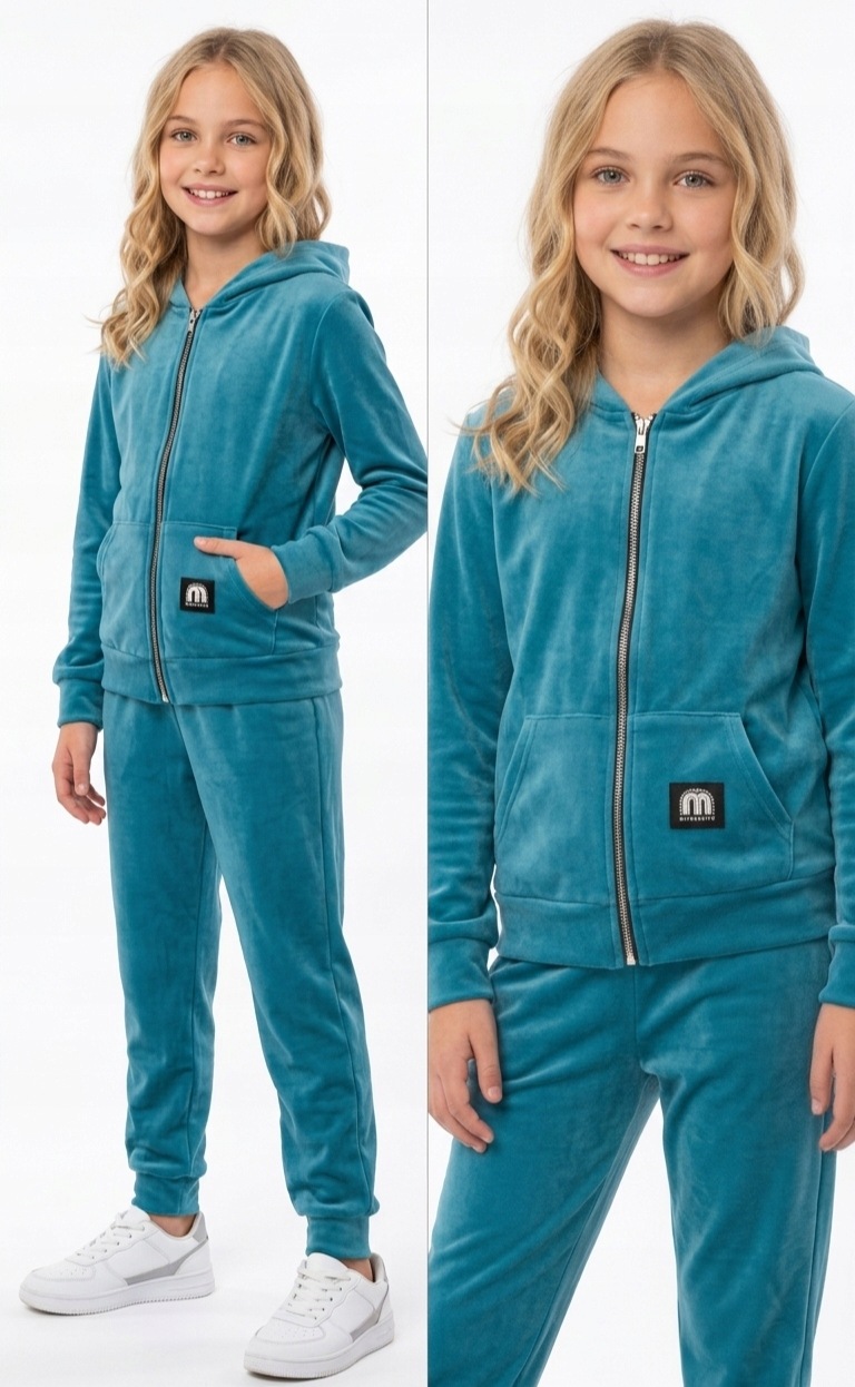 Dres Welurowy Dla Dziewczynki 140 Sportowy bluza spodnie Komplet zestaw