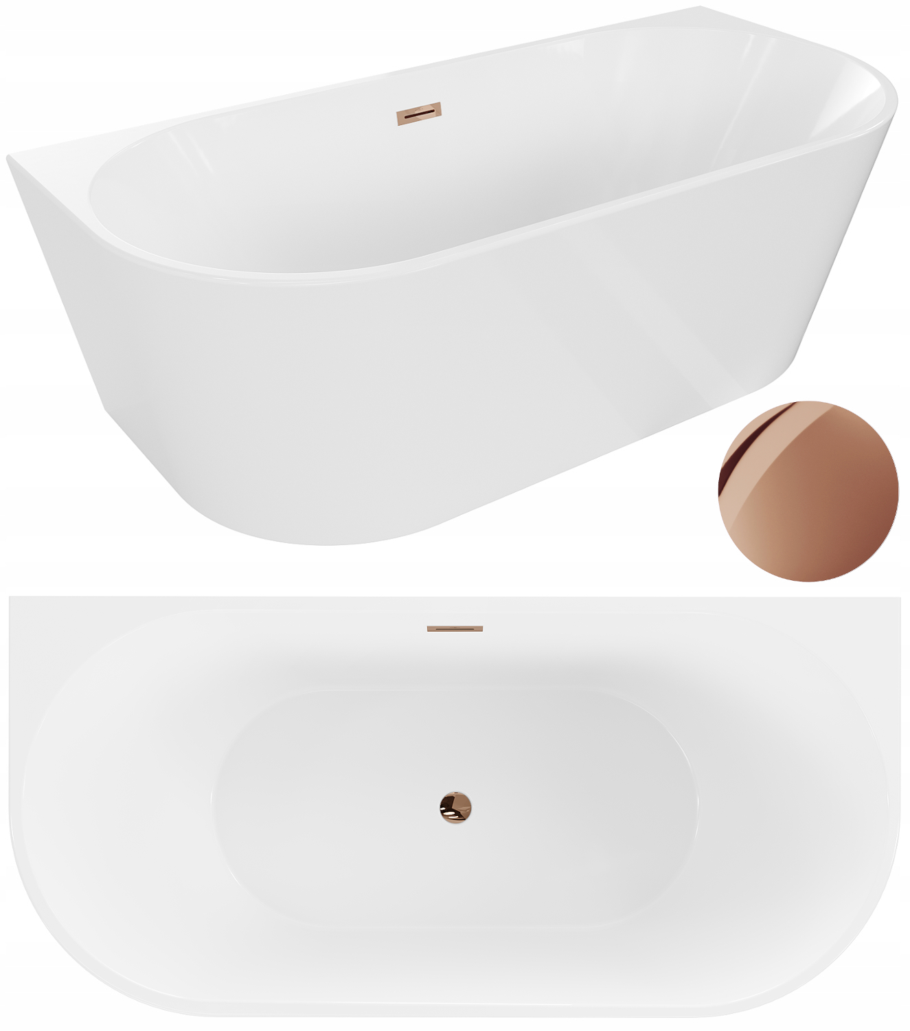 Mexen Oval Wanna Wolnostojąca Przyścienna Biała 140x75 Rose Gold