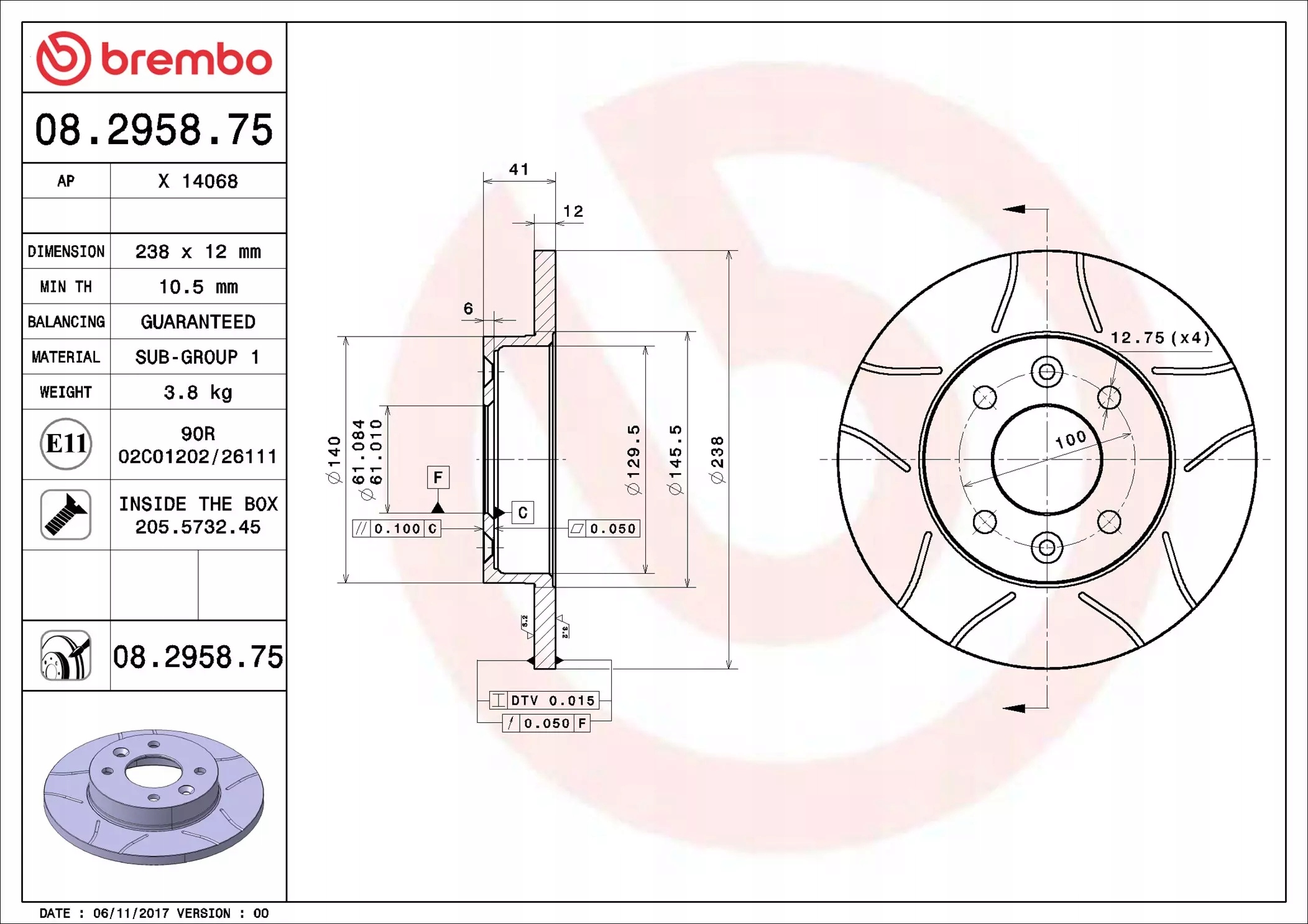 2× Brembo 08.2958.75 тормозной диск + тормозные колодки перед P 68 008 Alpine