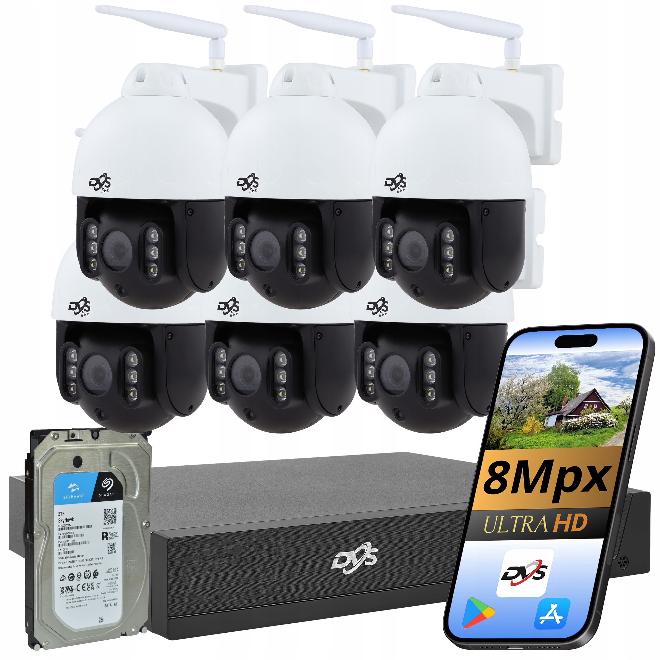 Sada Wifi Kamer 6 Otočné Kamery 4K Bezdrátové Monitorování 8Mpx 2TB