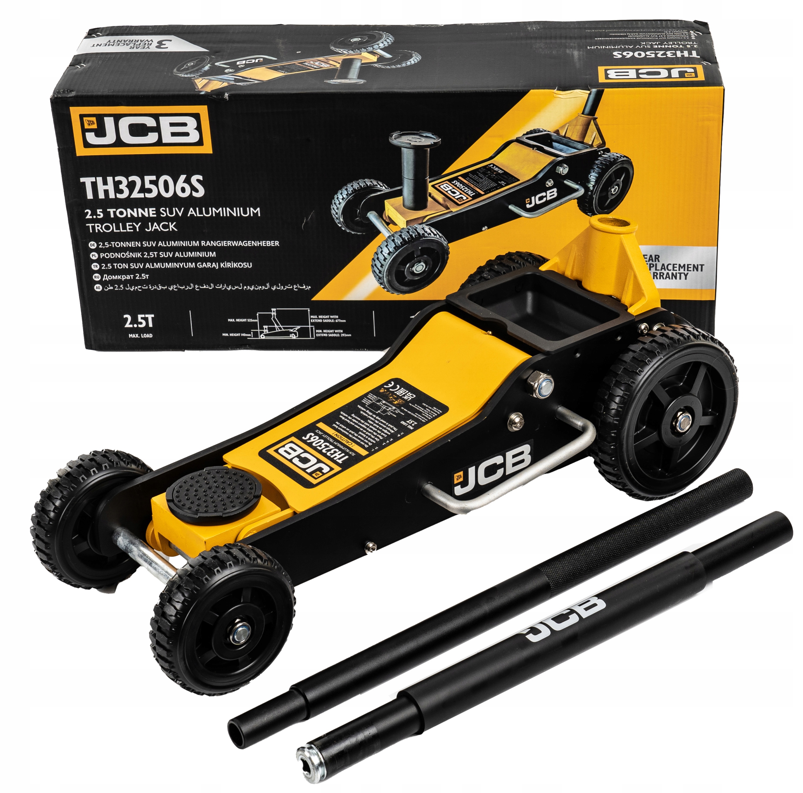 PODNOŚNIK SAMOCHODOWY ŻABA LEWAREK OFF-ROAD 2,5T 140-677MM DUŻE KOŁA JCB Udźwig 2500 kg