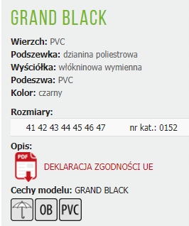 Kalosze Polskie DEMAR GRAND BLACK 0152 Kod producenta Kalosze PVC Demar Grand Czarne 0152