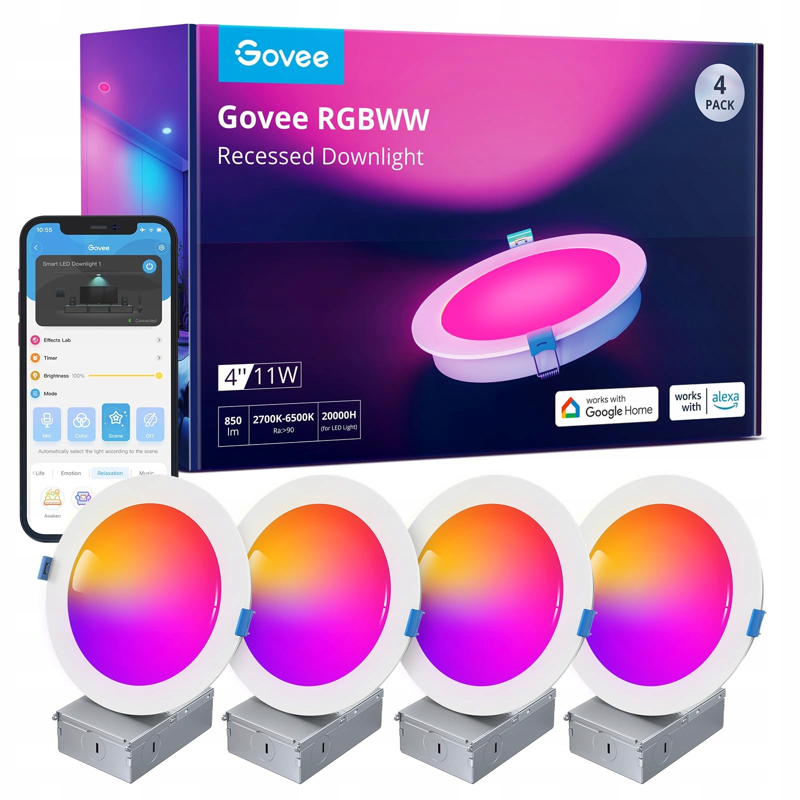 Zapustené stmievateľné reflektory 11W Rgbw Govee Smart Led 4x bluetooth WiFi