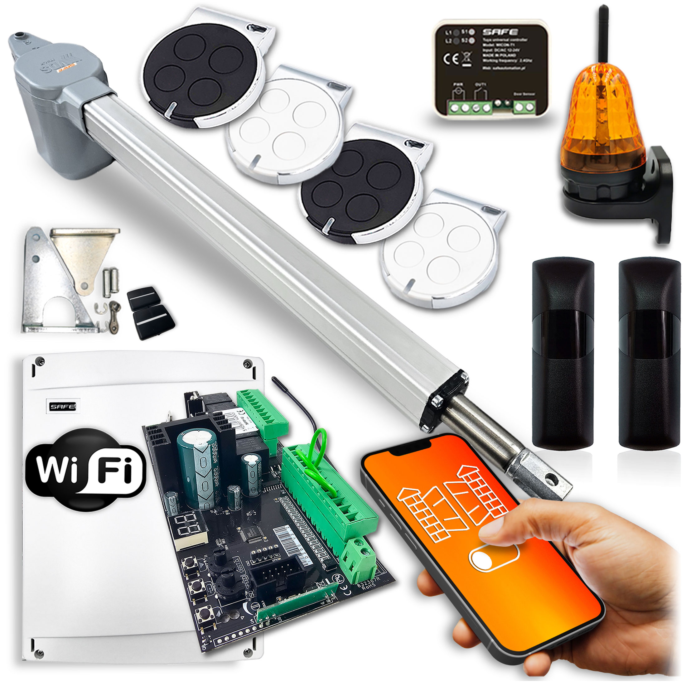 Pohon pre jednokrídlovú bránu 3,5m Wifi Tuya Automat Safe 1xlampa 4xpilot