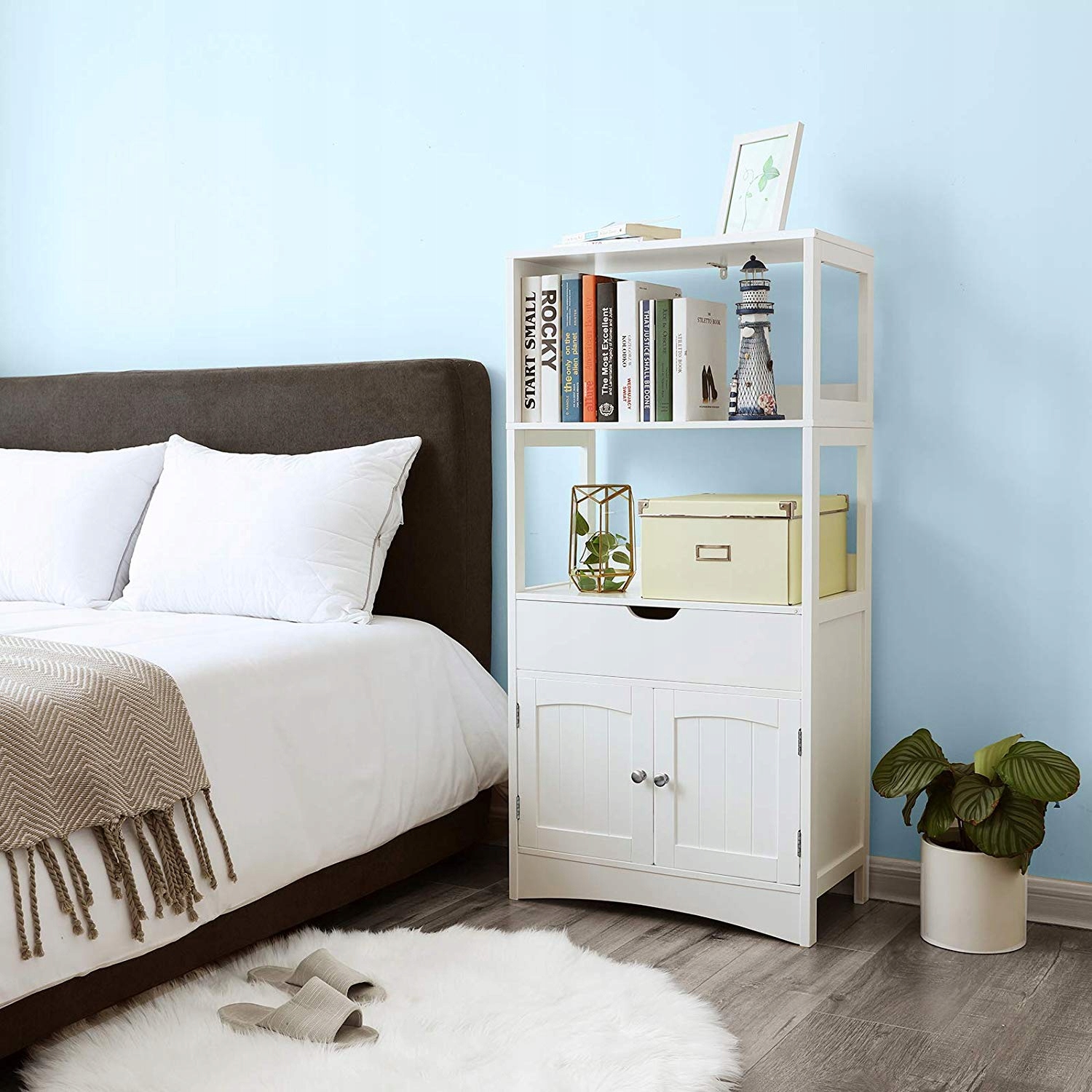 SZAFKA ŁAZIENKOWA, REGAŁ Z SZUFLADĄ 2x PÓŁKA KOMODA DO ŁAZIENKI Typ stojące