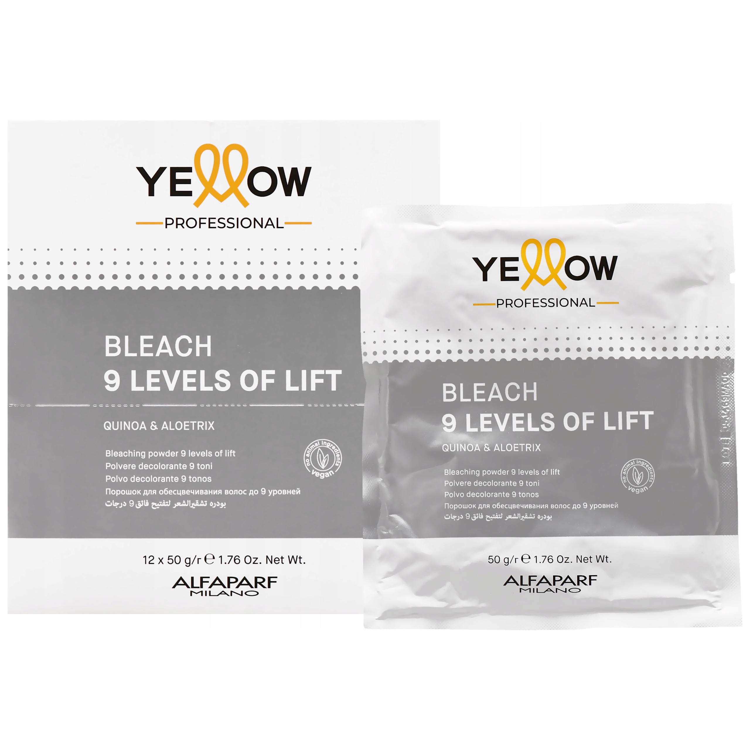Alfaparf Yellow Bleach 9 Levels Of Lift – rozjasňovač v sáčcích, 12 x 50 g