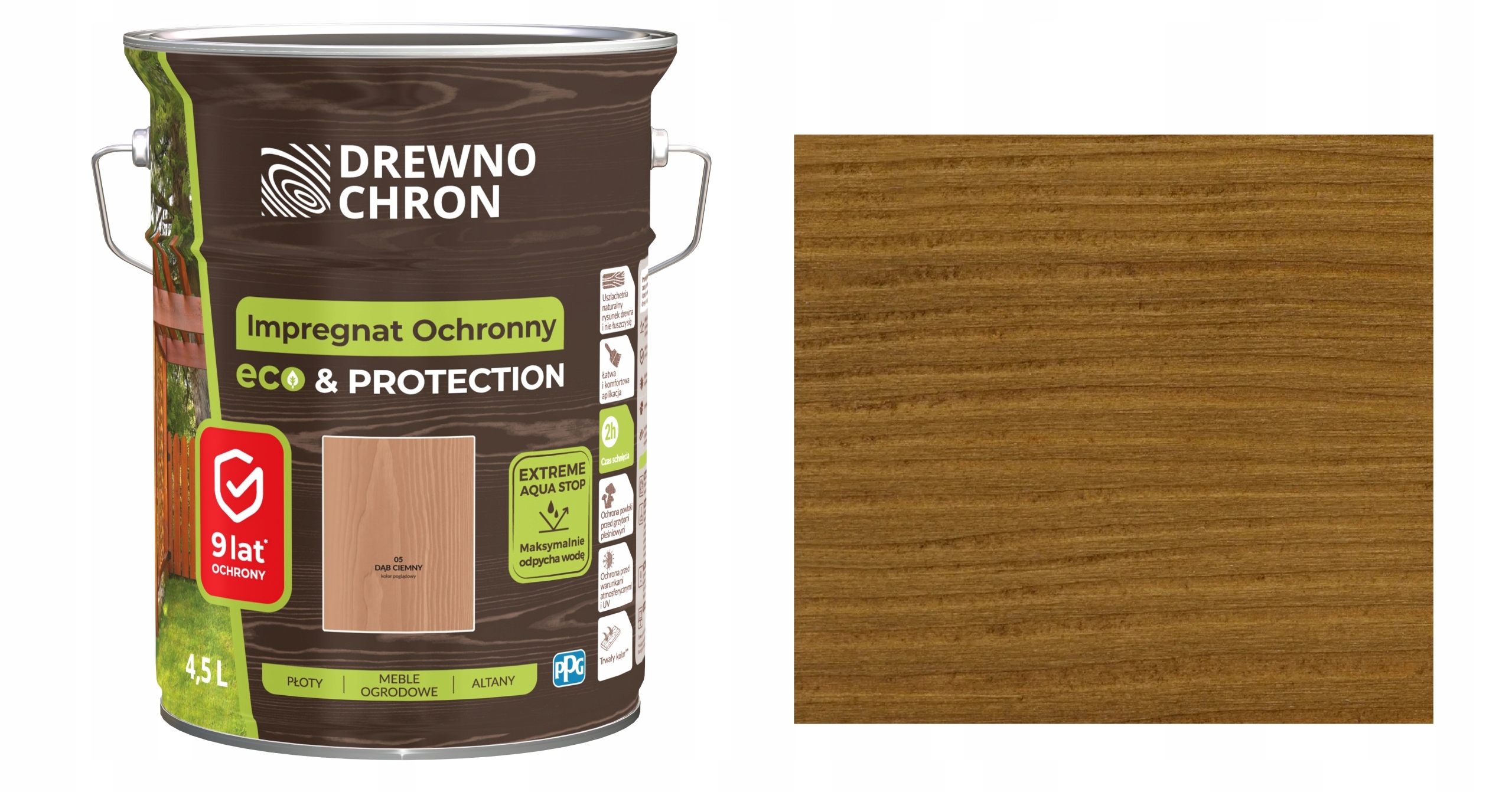 Drewnochron Impregnat Eco&protection 05 Dąb Ciemny 4,5L Ppg