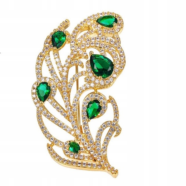 Luxusní Brož Pero Art Deco Zlaté 18K Krabička Jako Dárek