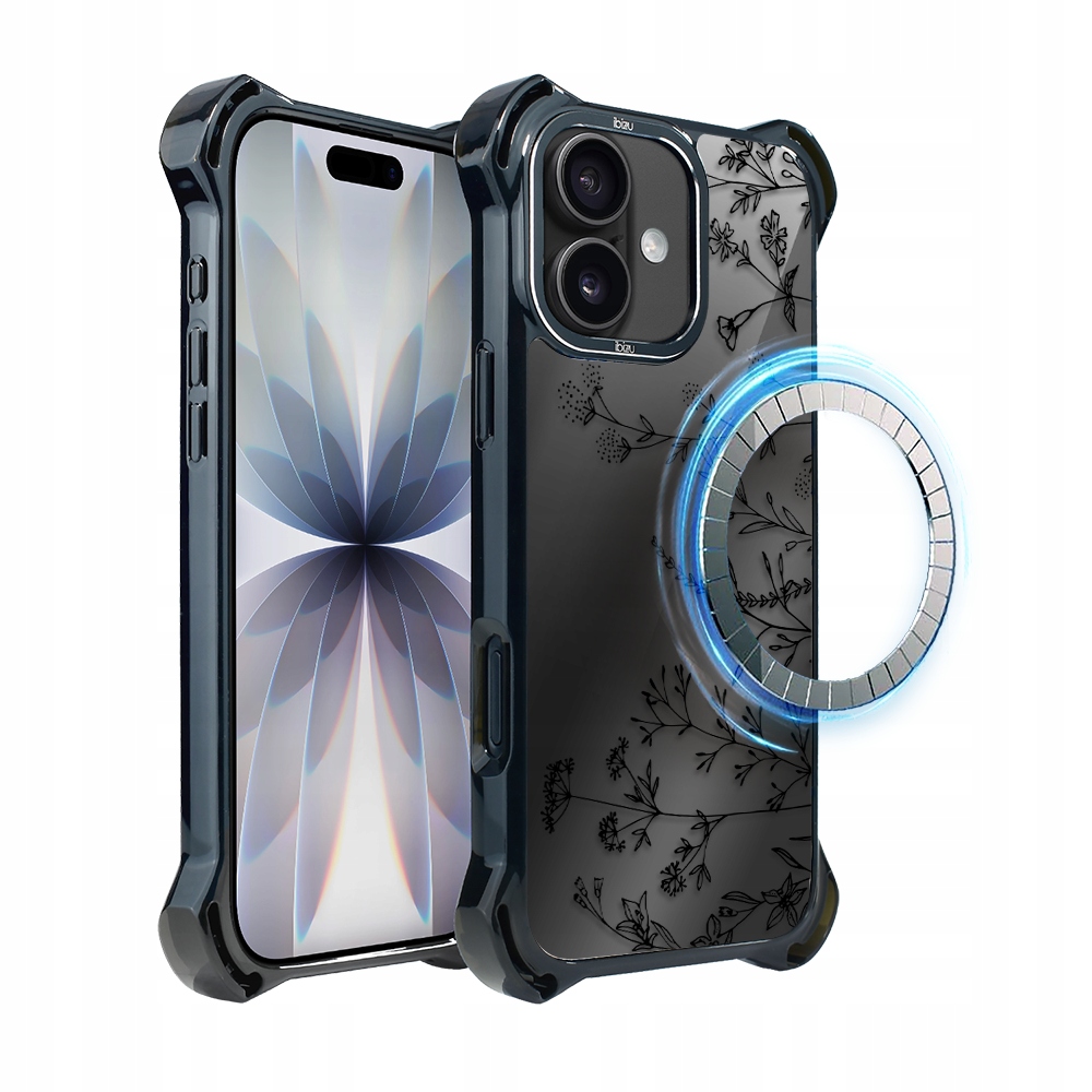 Pouzdro pro iPhone 17 Ibizu DropGuard Ultra s MagSafe, Midnight, Dotek květin