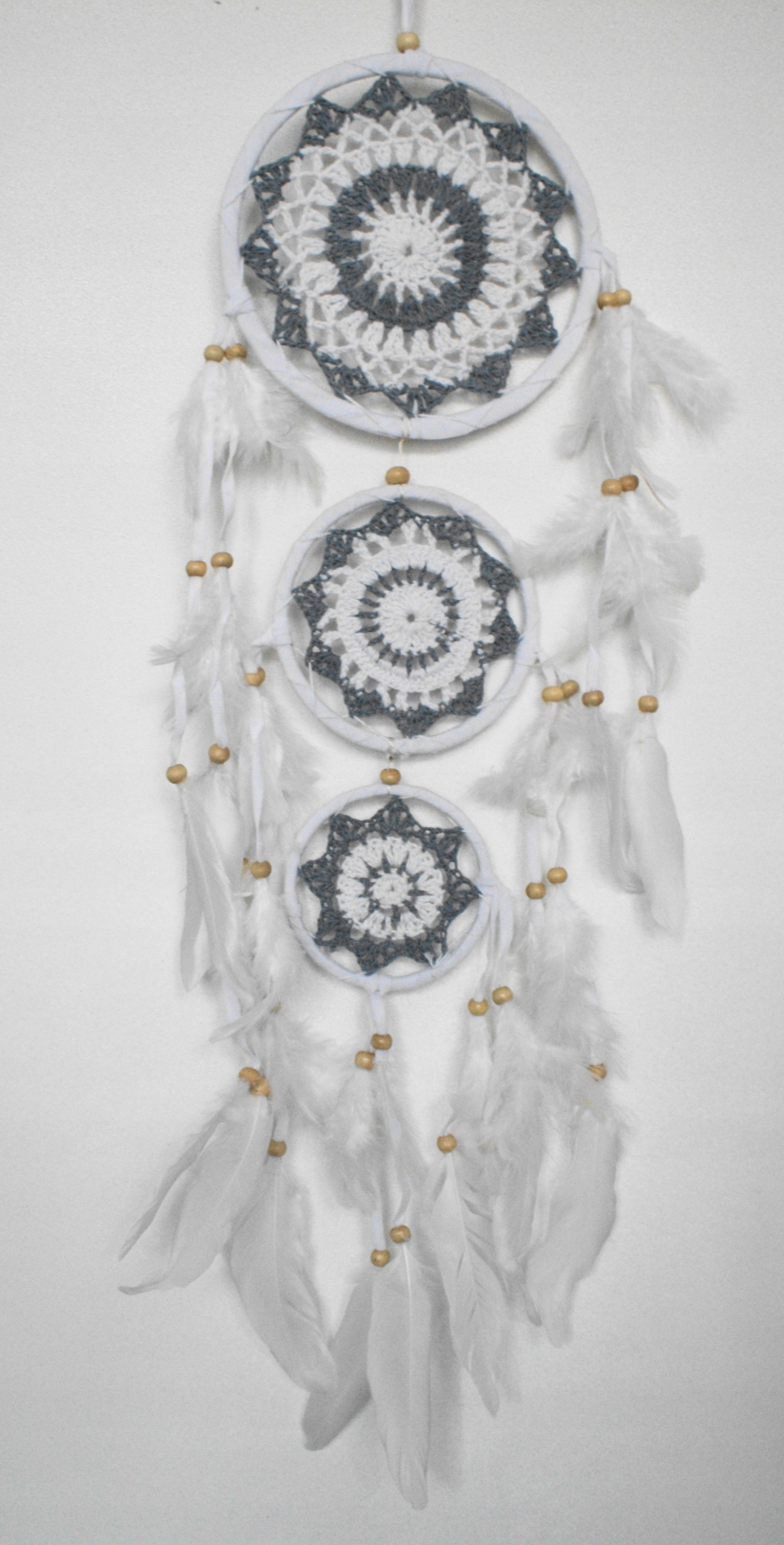 Dekorativní lapač snů, trojitý, bavlna, 16 cm