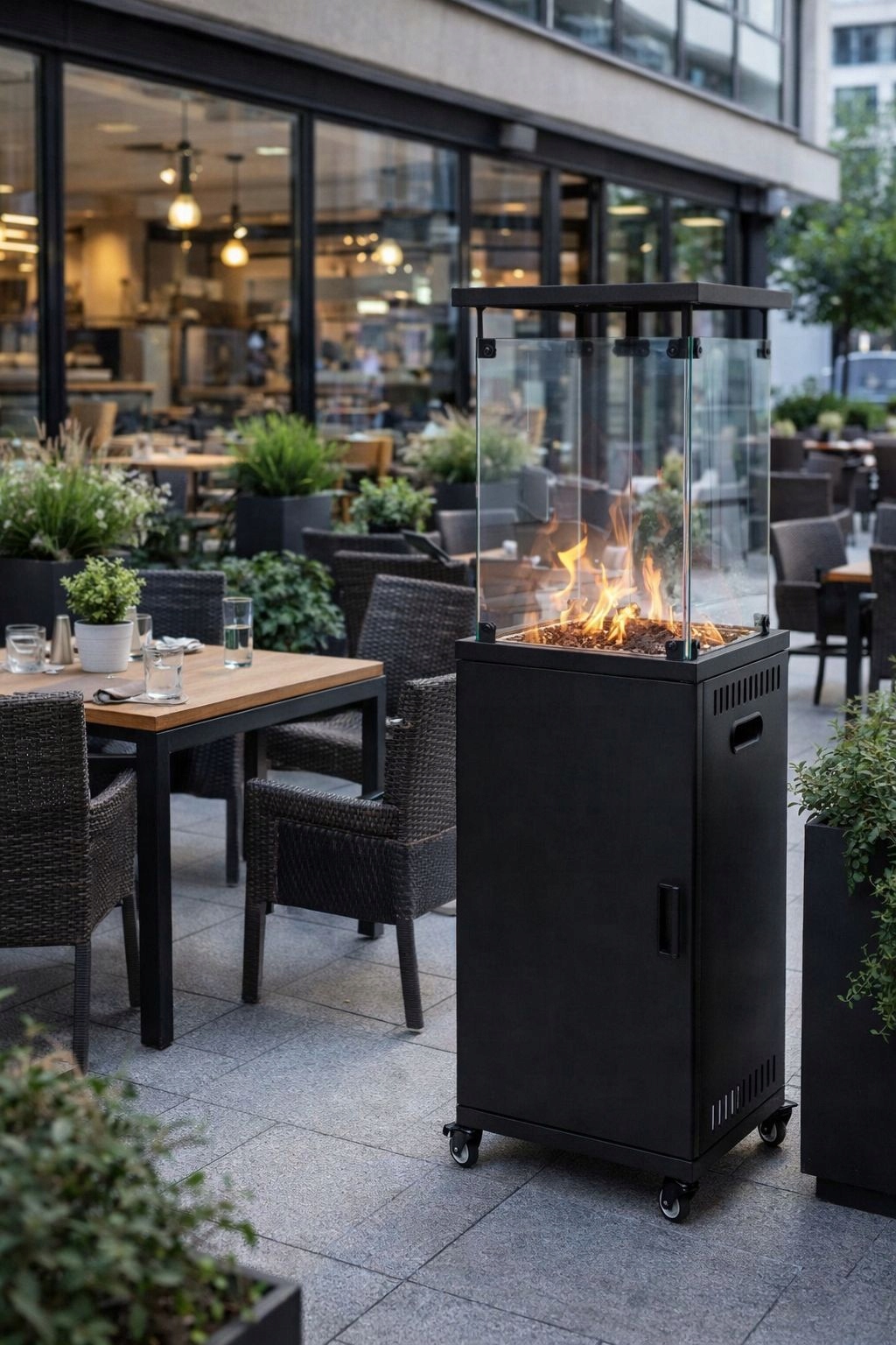 Zahradní biokrb Bezkouřový ohřívač terasy, mezipatře s oblázkovým krytem