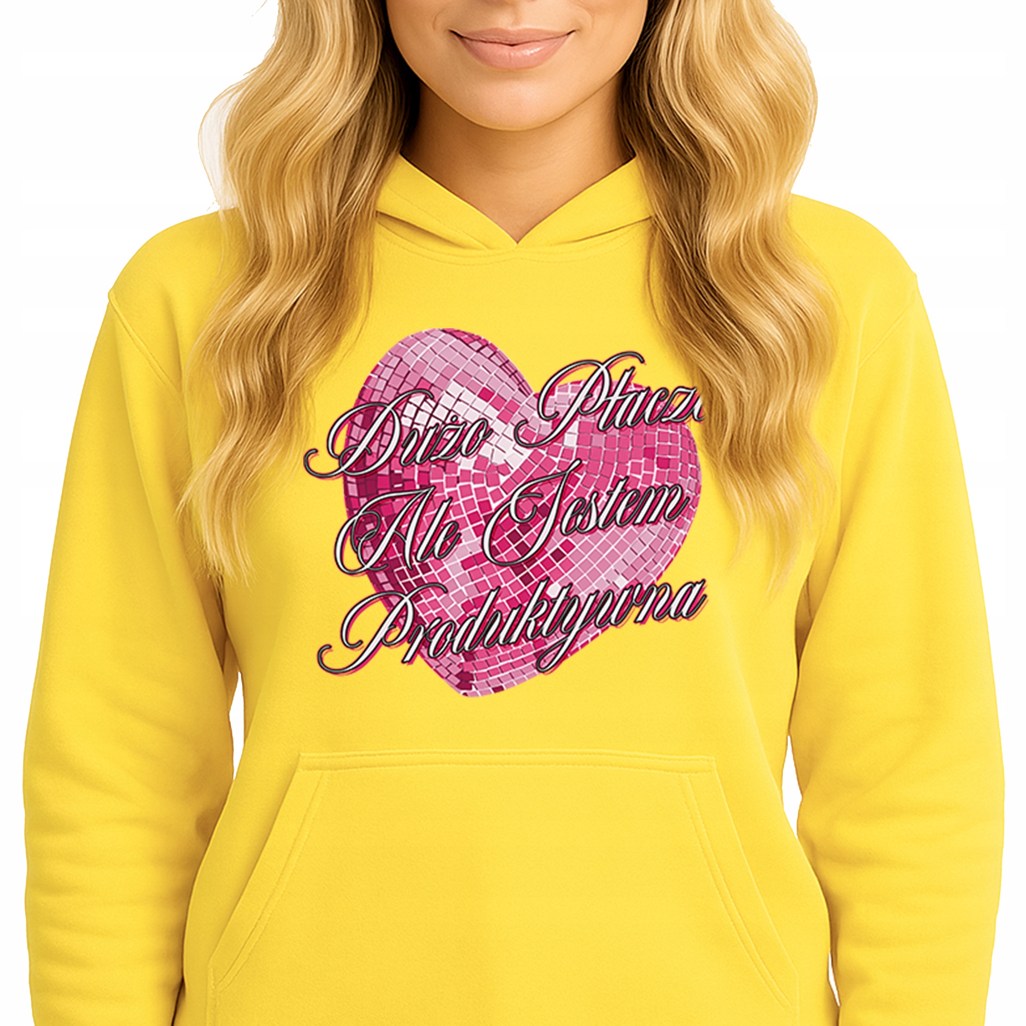 Mikina S Kapucí Žlutá bavlněná mikina Módní Jsem produktivní Vel M