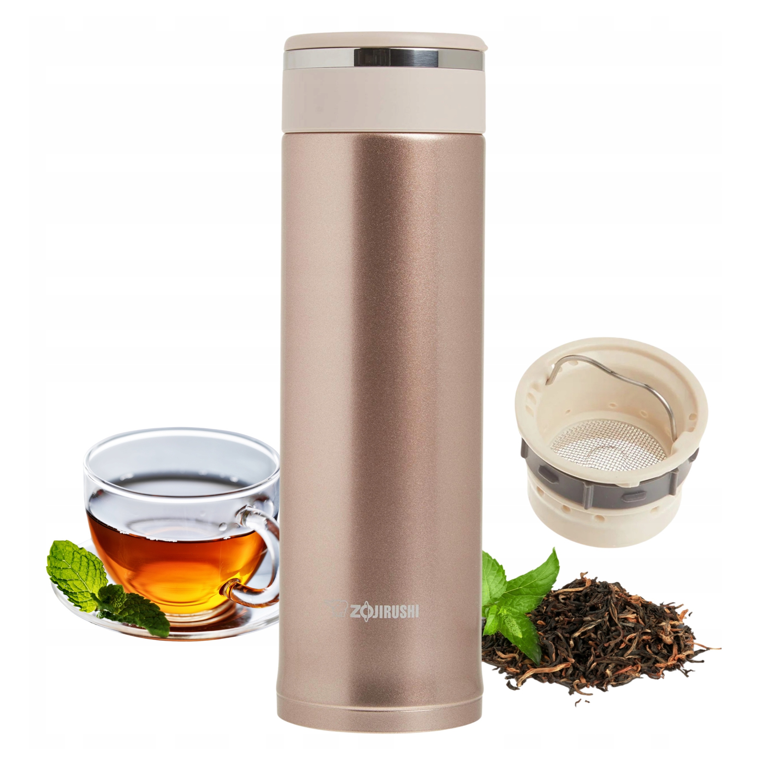 Zlatý termohrnek Zojirushi SM-JTE46-PX 460 ml se sítkem na čaj